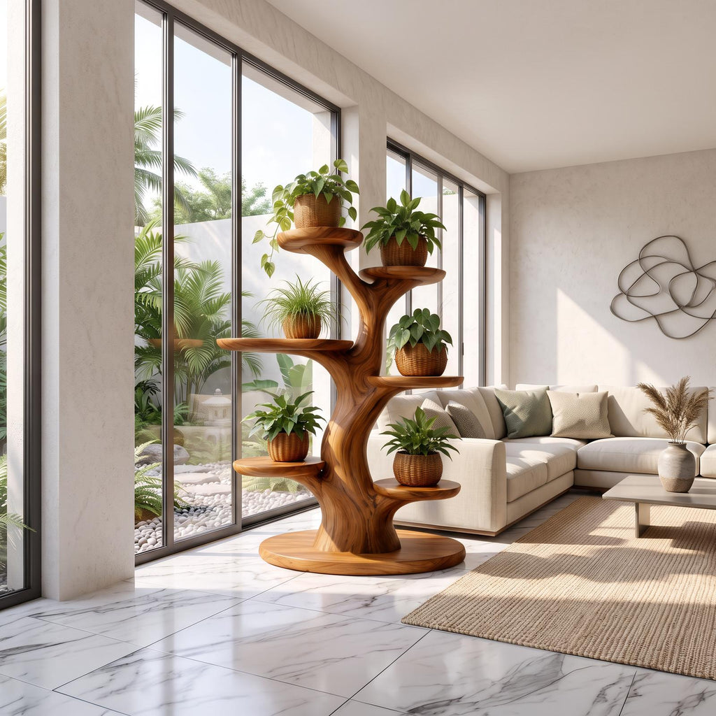 Organic Plant Stand With Flowing Tiered For Balcony SINLSAPT024