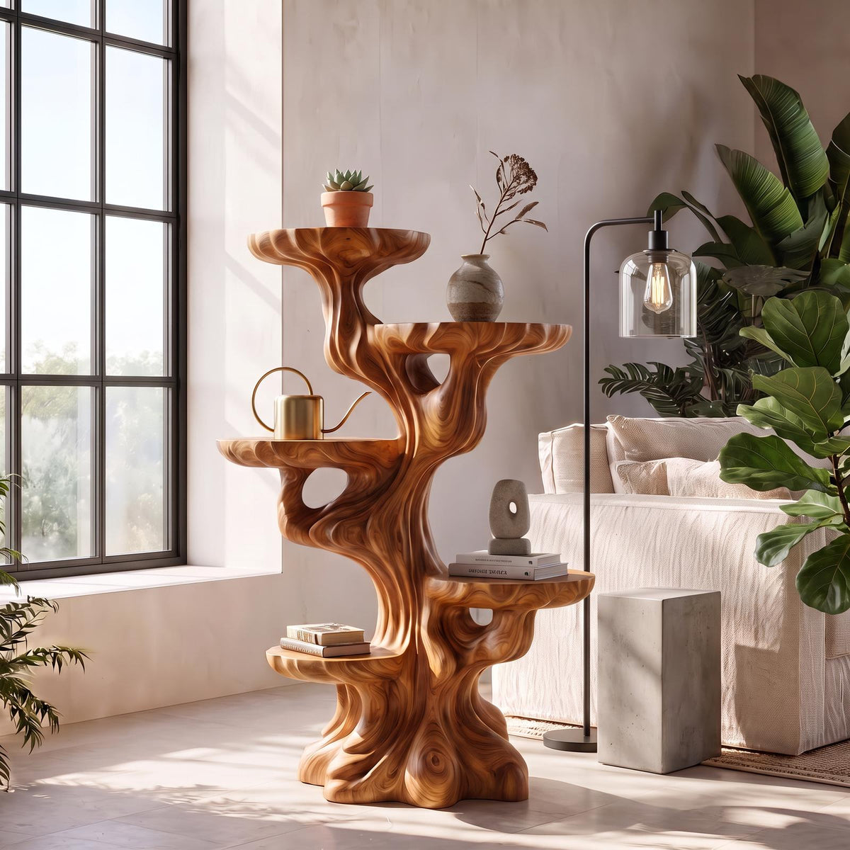 Contemporary Sculptural Plant Stand With Tiered Tree For Entryway SINLSAPT027
