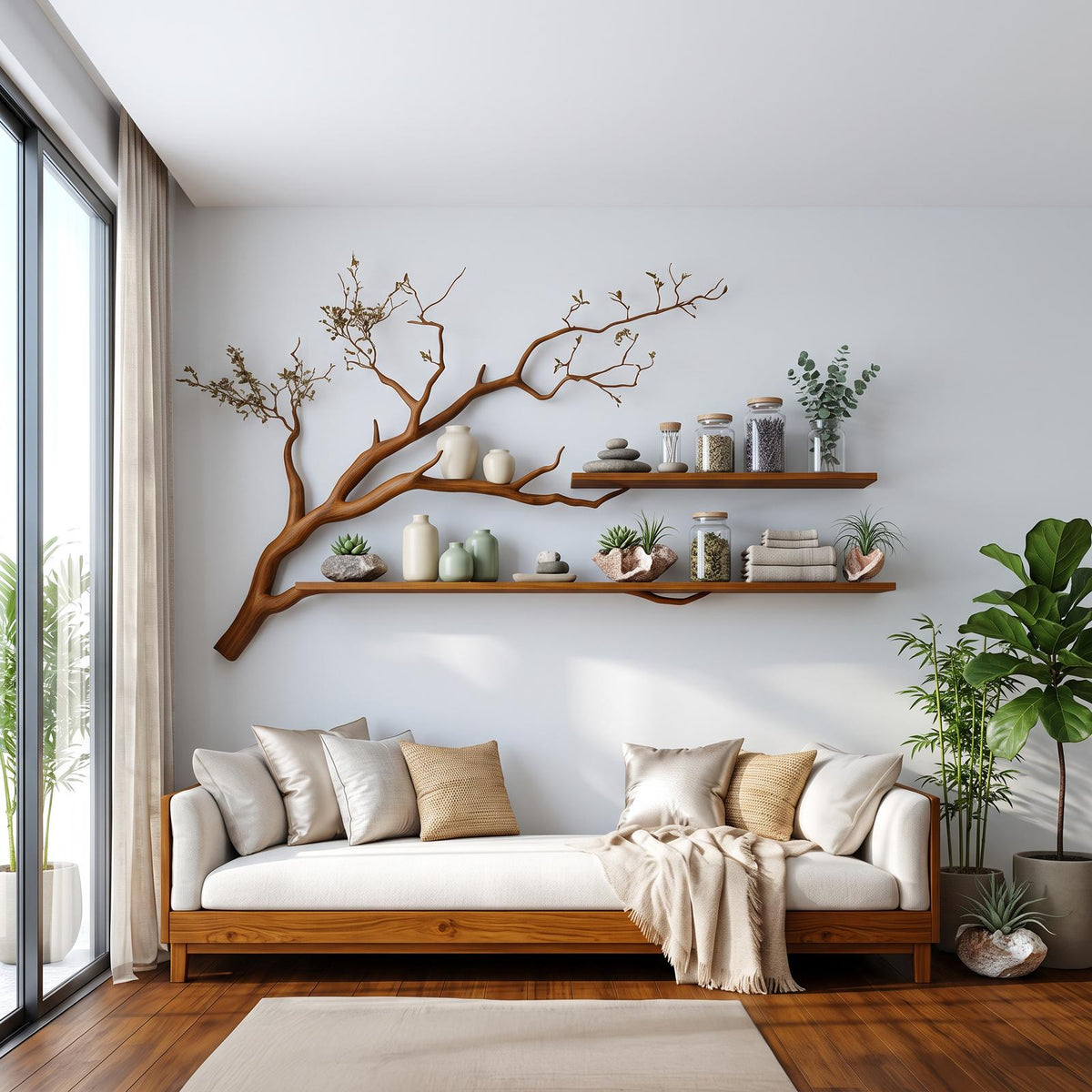 Rustic Organic Tree Shelf Artistic Natural Living Space