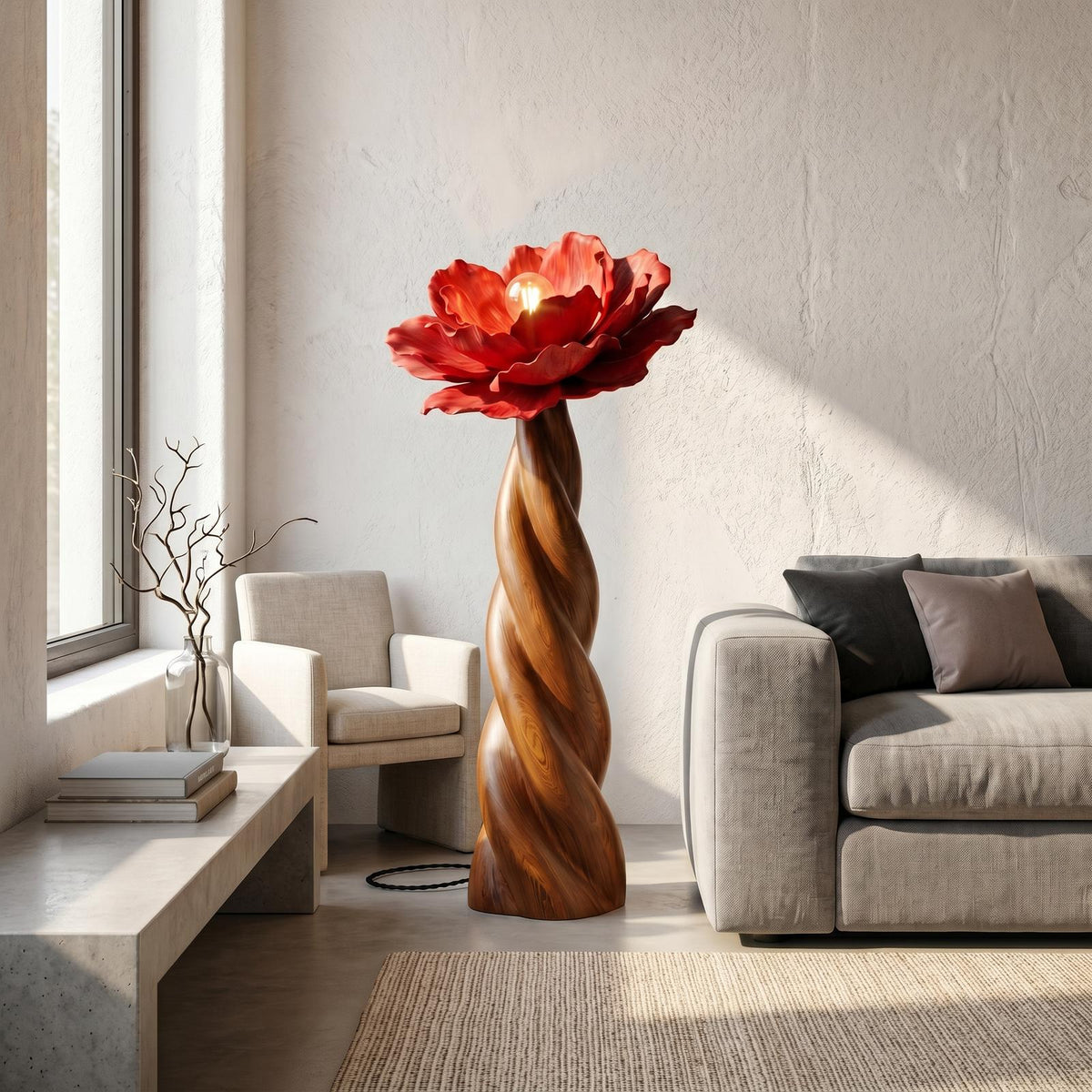 Nature Inspired Floor Lamp With Blooming Flower Silhouette For Living Room