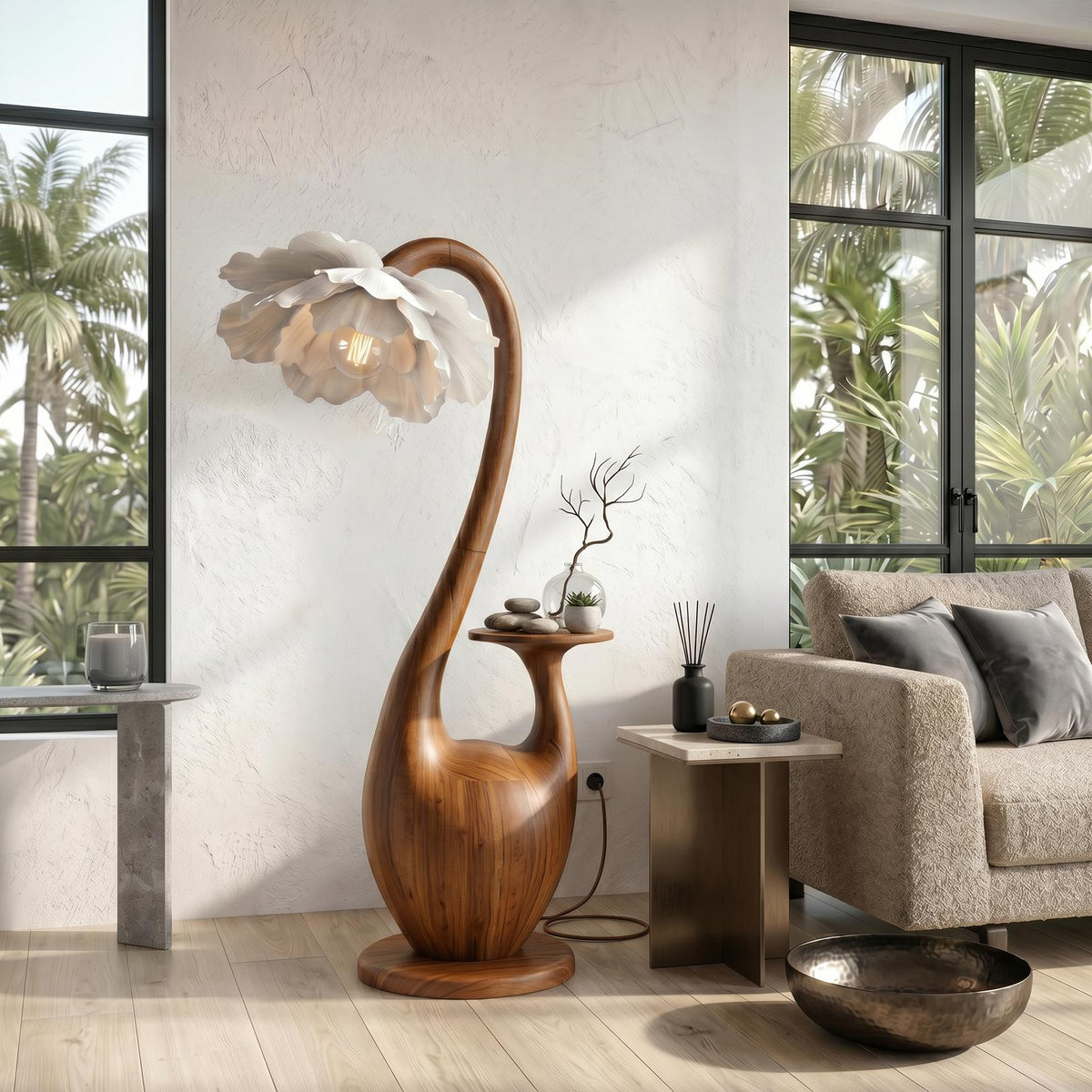 Artistic Floor Lamp With Sculptural Organic Base And Integrated Shelf For Reading Nook SINLSAFLP130