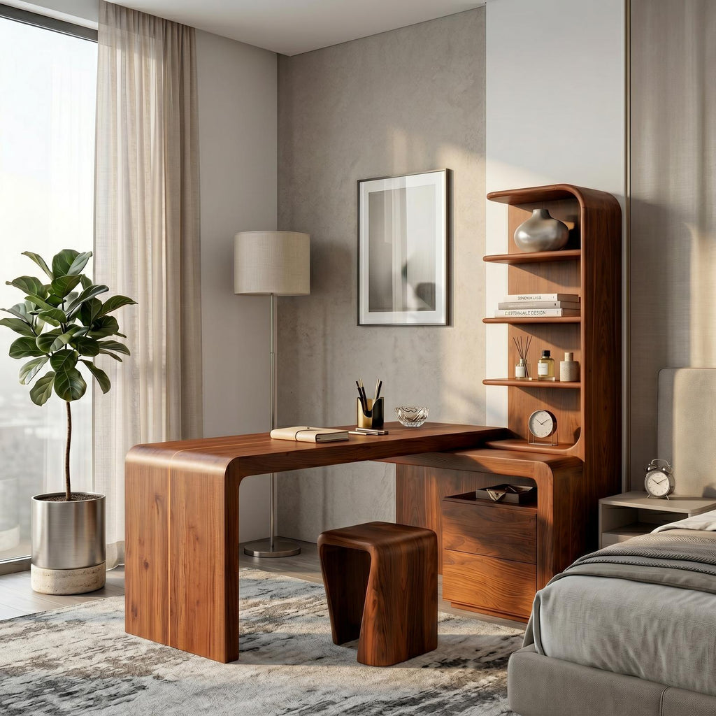 Modern Desk With Built In Bookshelf For Home Office And Workspace