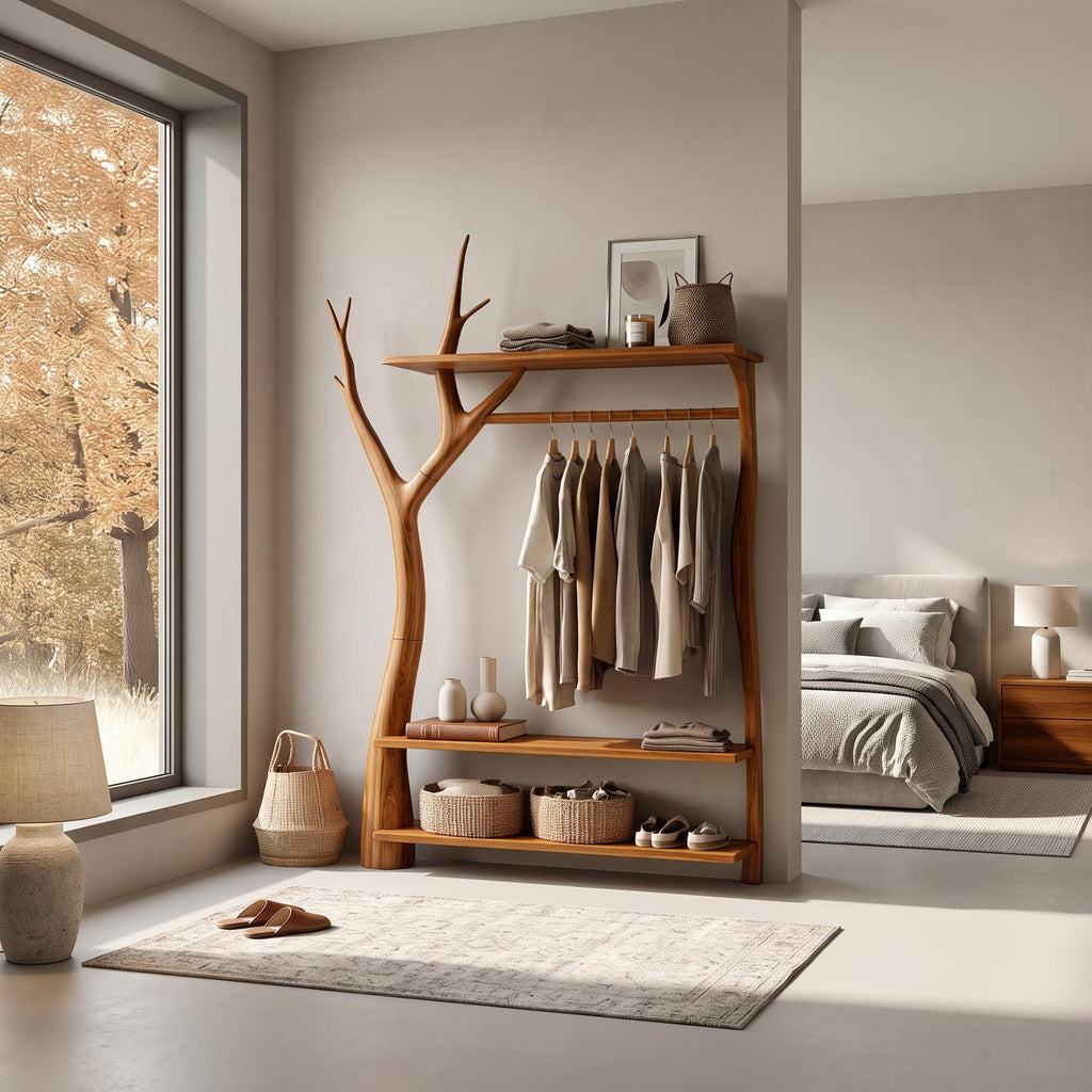 Rustic Tree Clothing Rack Entryway Bedroom Storage