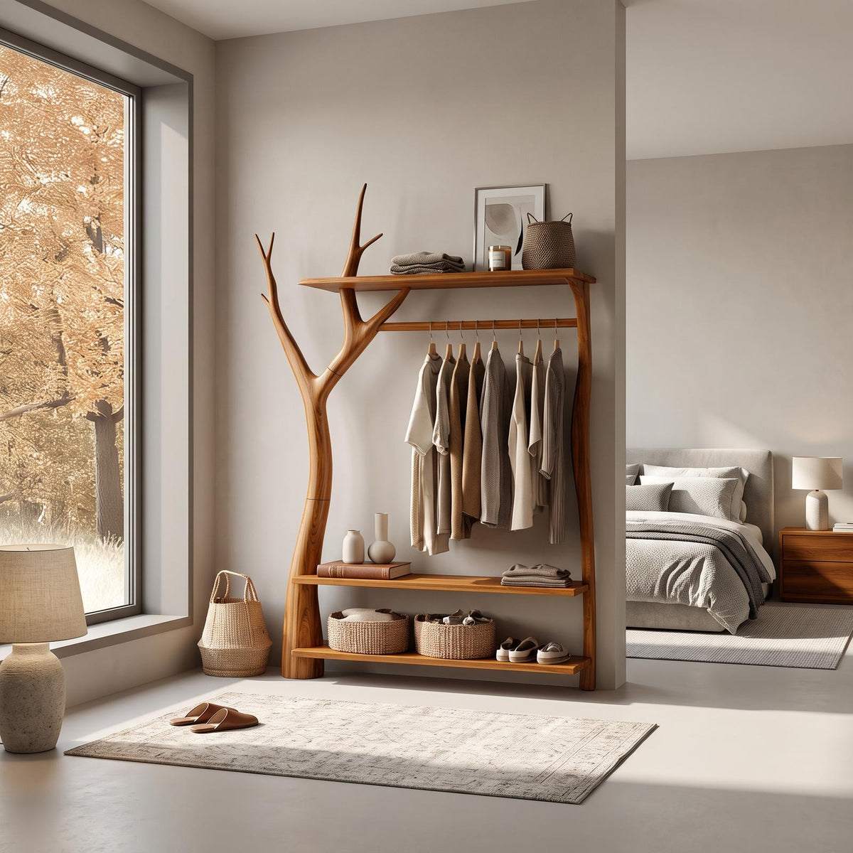 Rustic Tree Clothing Rack Entryway Bedroom Storage