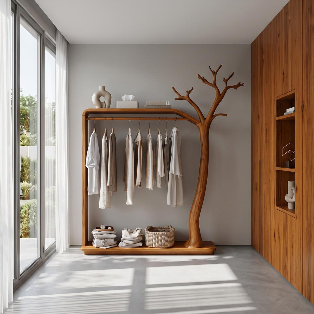 Rustic Tree Clothing Shelf Rack Entryway Bedroom