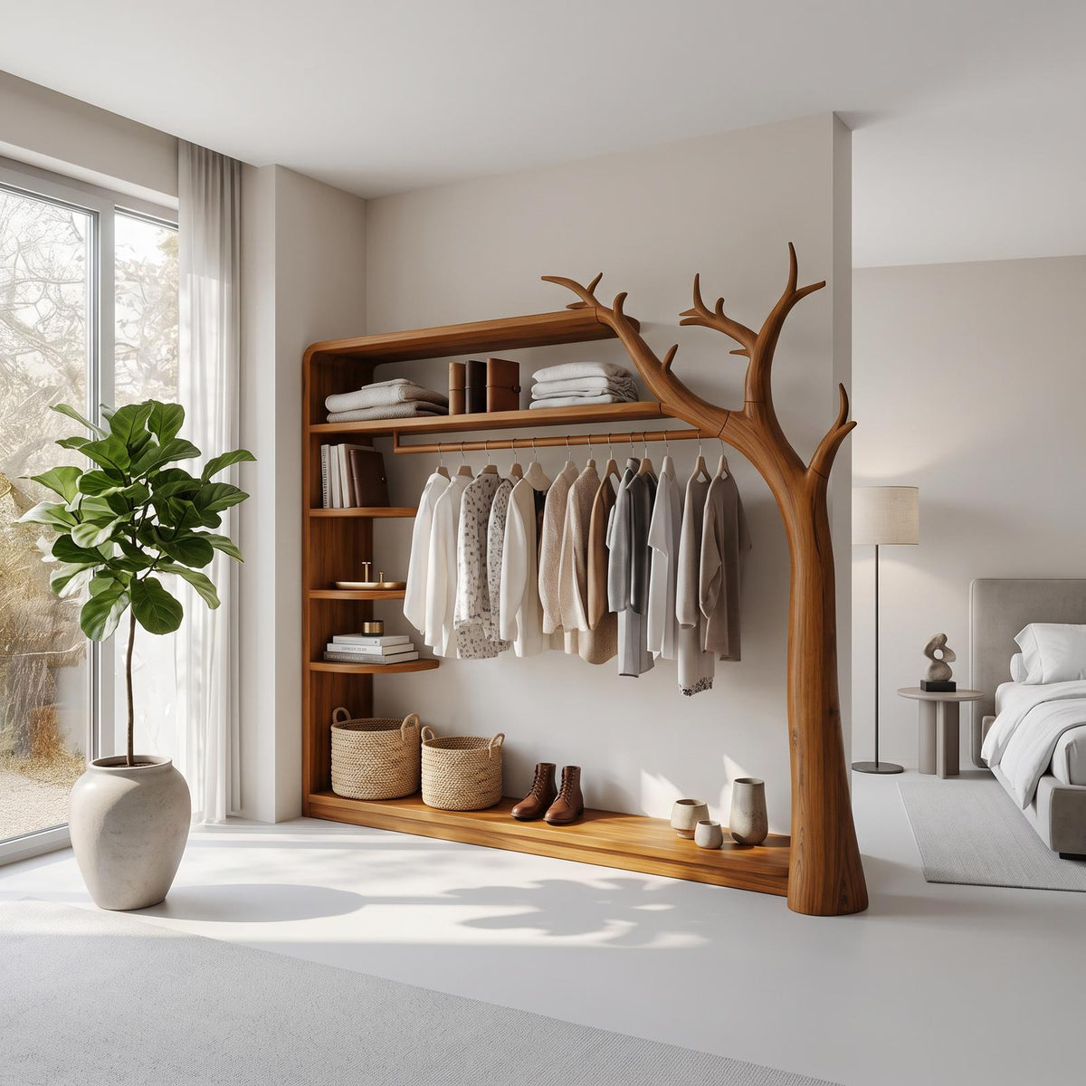 Rustic Tree Wardrobe Rack Bedroom Or Entryway Closet Storage