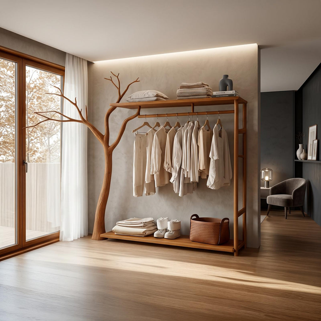 Rustic Clothing Shelf Rack Entryway Bedroom