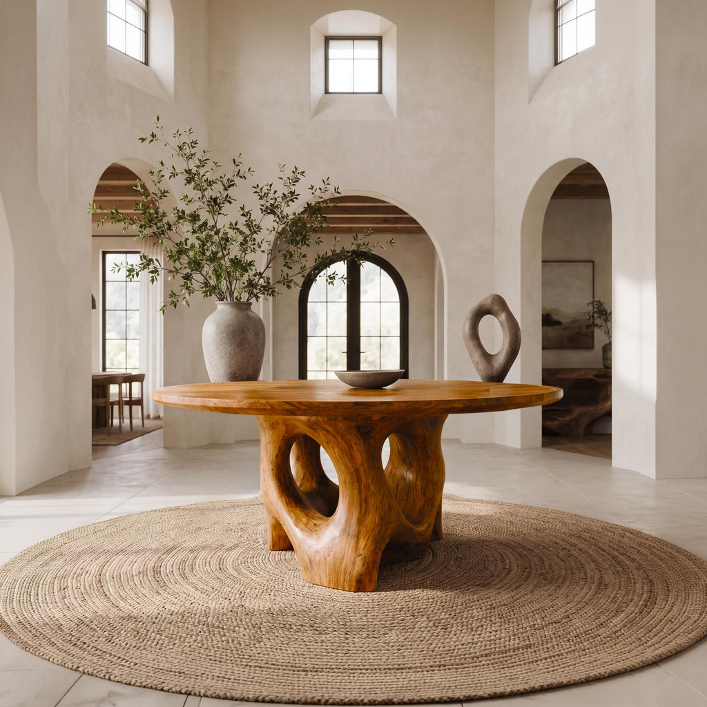 Natural Foyer Center Table With Organic Spiral Form For Entryway And Living Room
