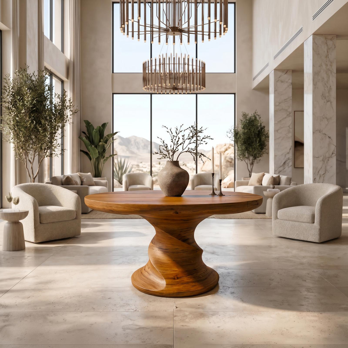 Contemporary Center Table With Flowing Curved Design For Foyer And Hallway
