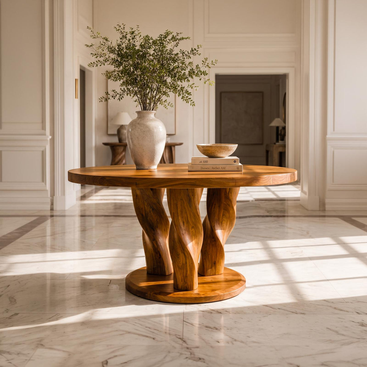 Rustic Round Entryway Table With Twisted Tree Inspired Design For Foyer And Entryway