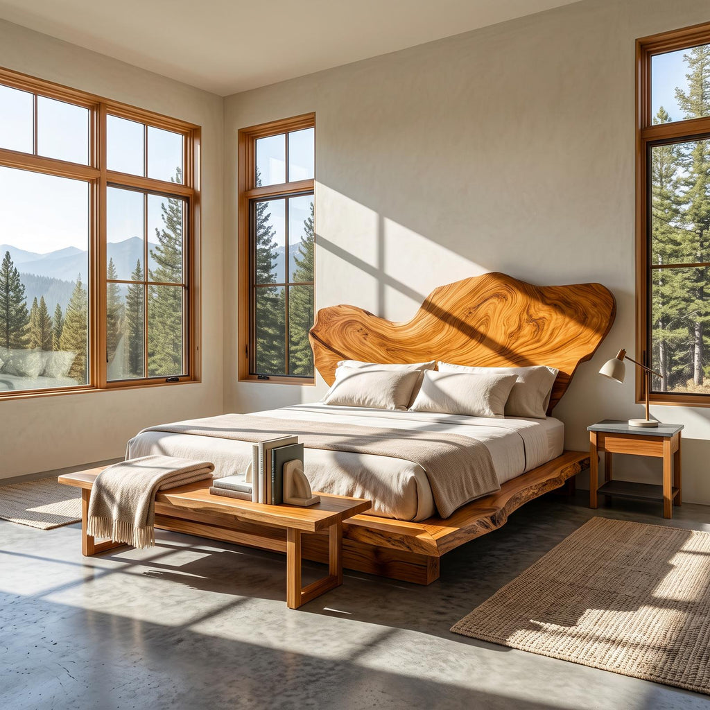 Rustic Handcrafted Wooden Bed Bedroom SINLSAWB076