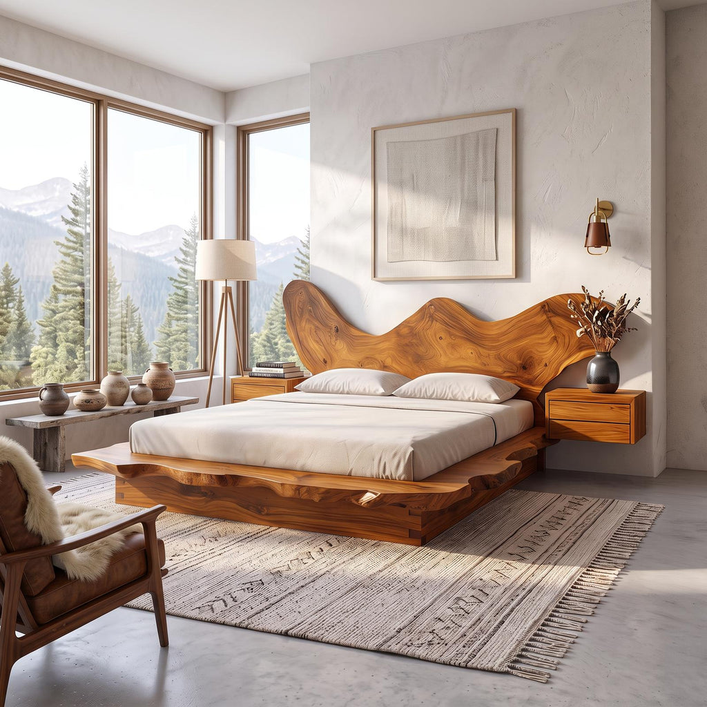 Rustic Bedroom Solid Wood Platform Bed