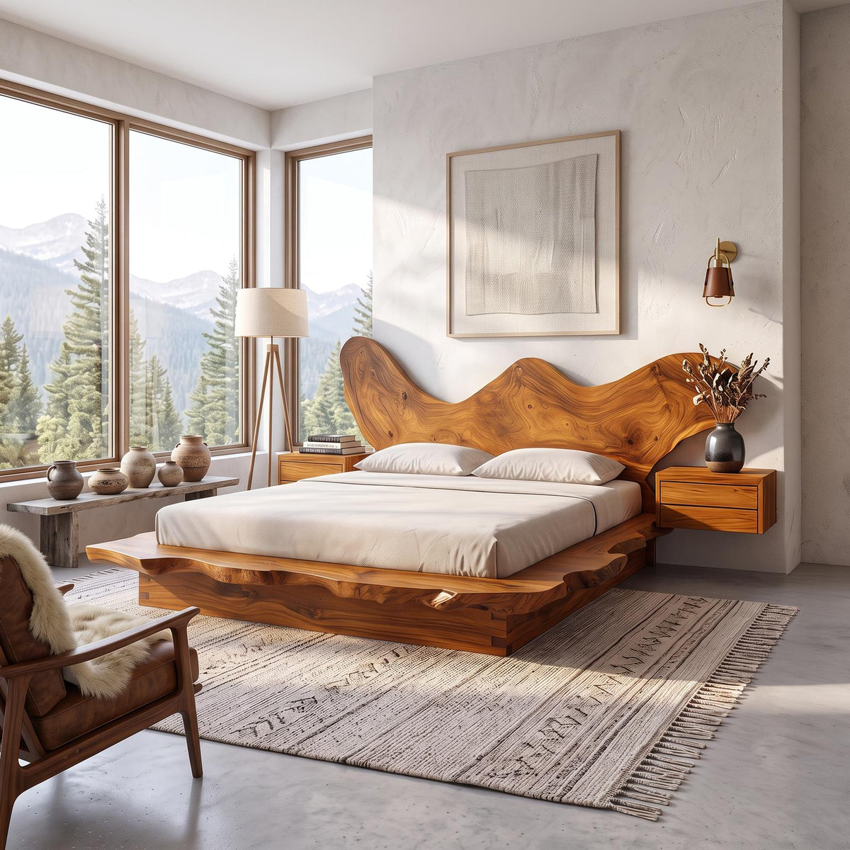 Rustic Bedroom Solid Wood Platform Bed