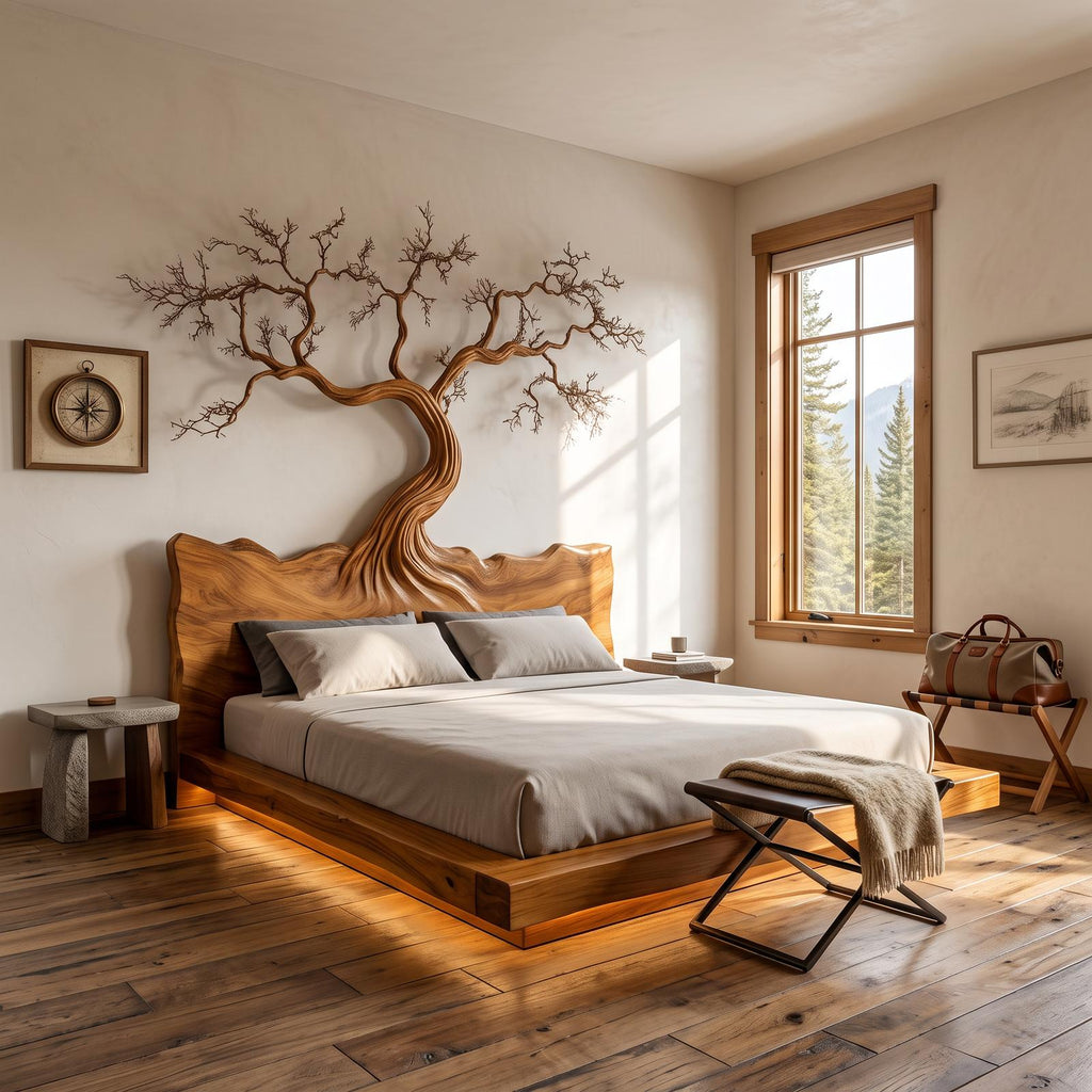 Rustic Bedroom Wooden Platform Bed Frame SINLSAWB079