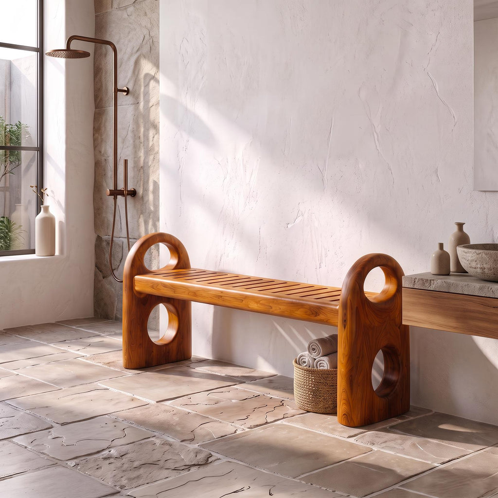 Scandinavian Bathroom Bench With Simple Backless Form For Bathroom