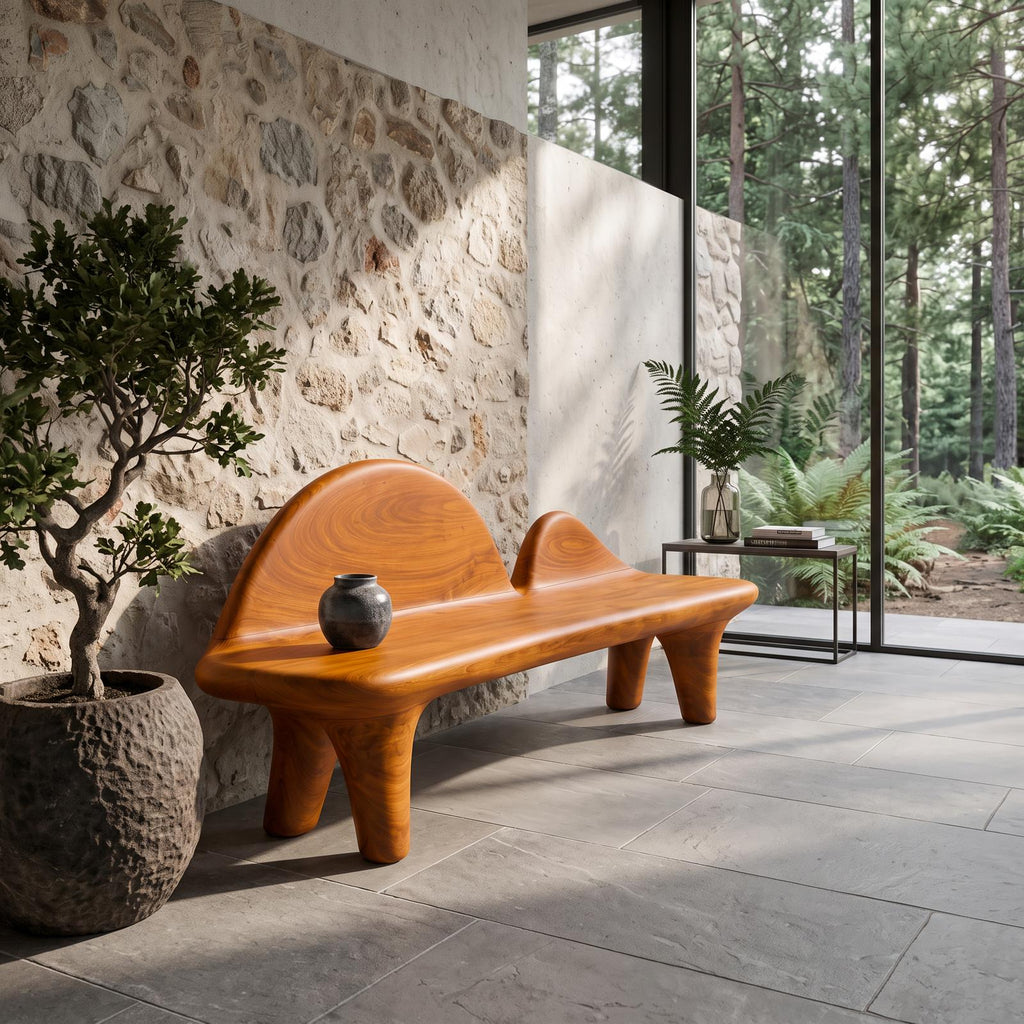 Modern Halloween Bench With Sculptural Curved Backrest For Entryway