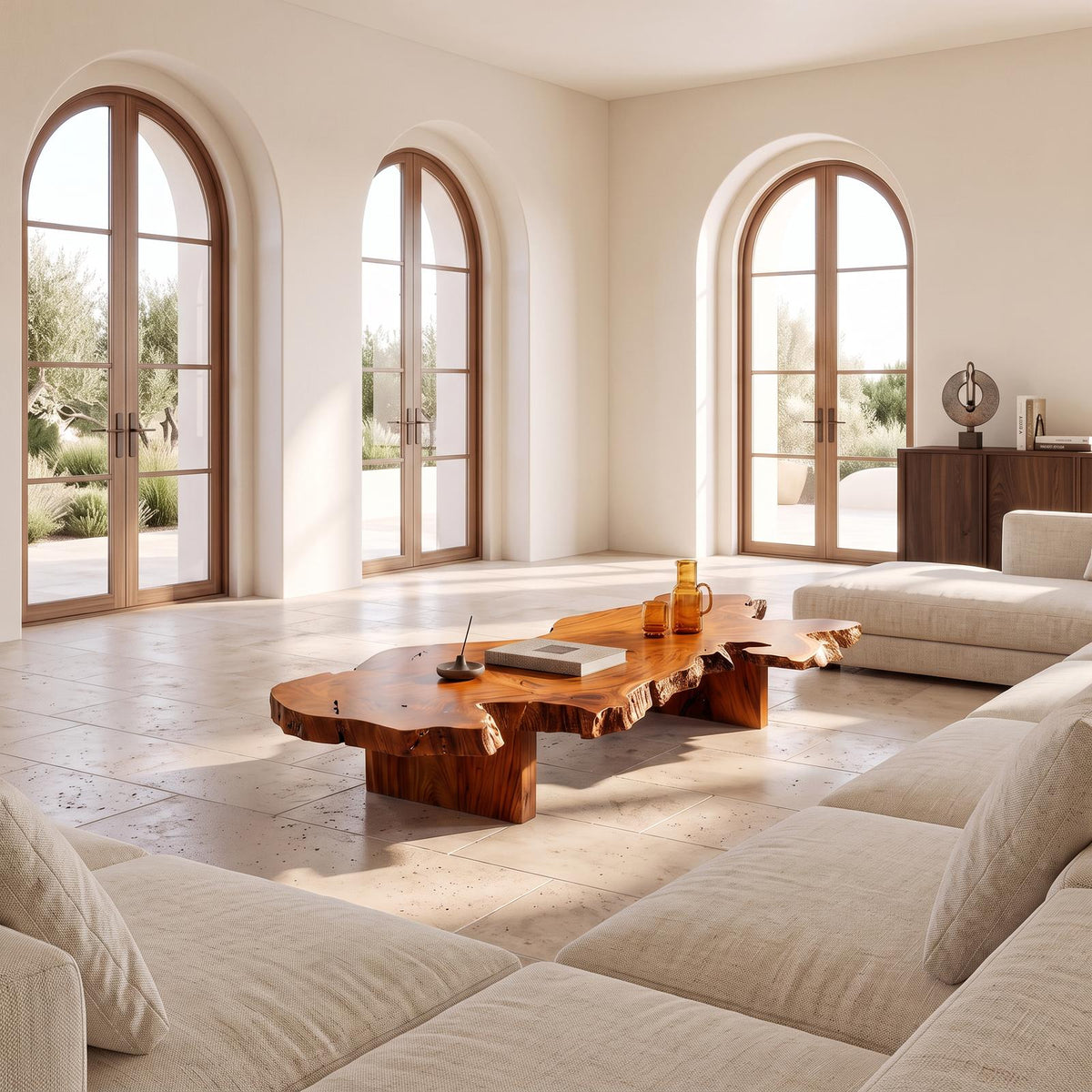 Organic Coffee Table With Natural Grain Top And Minimalist Legs For Living Room