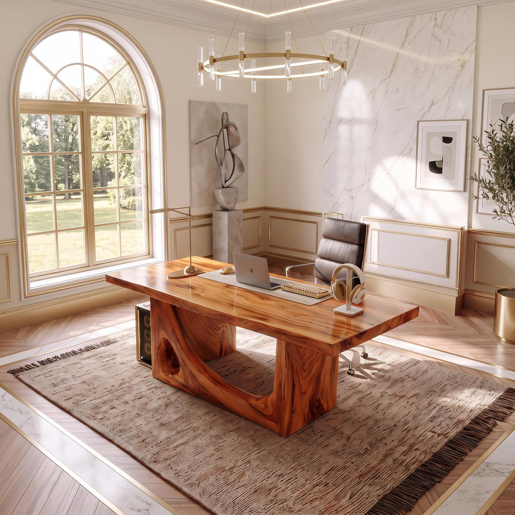 Modern Standing Desk With Natural Grain Surface For Office