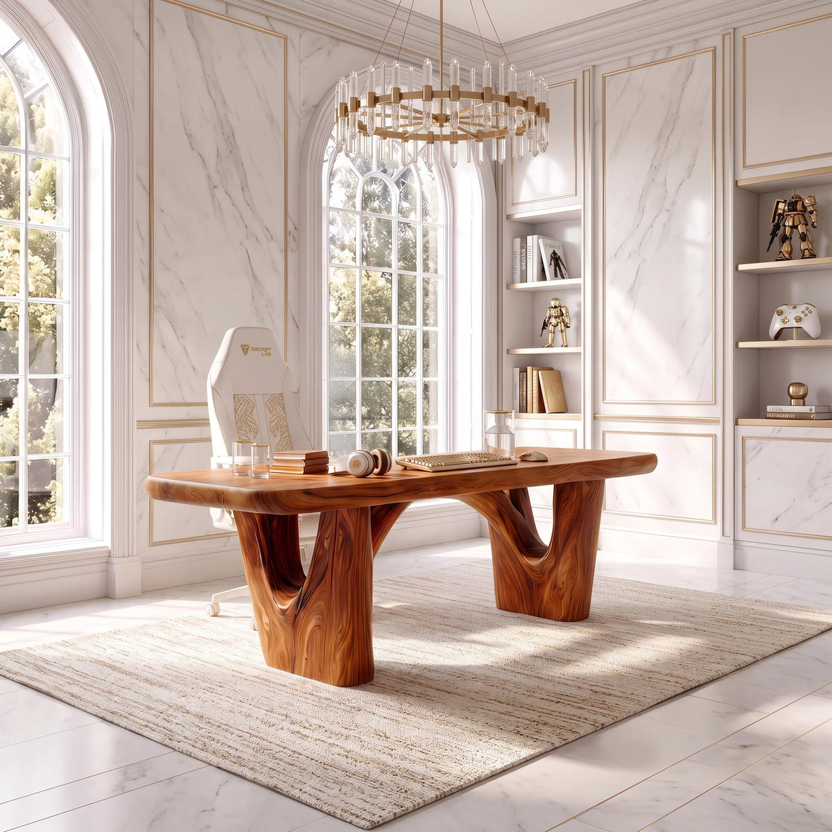 Rustic Writing Desk With Curved Arch Supports For Home Office
