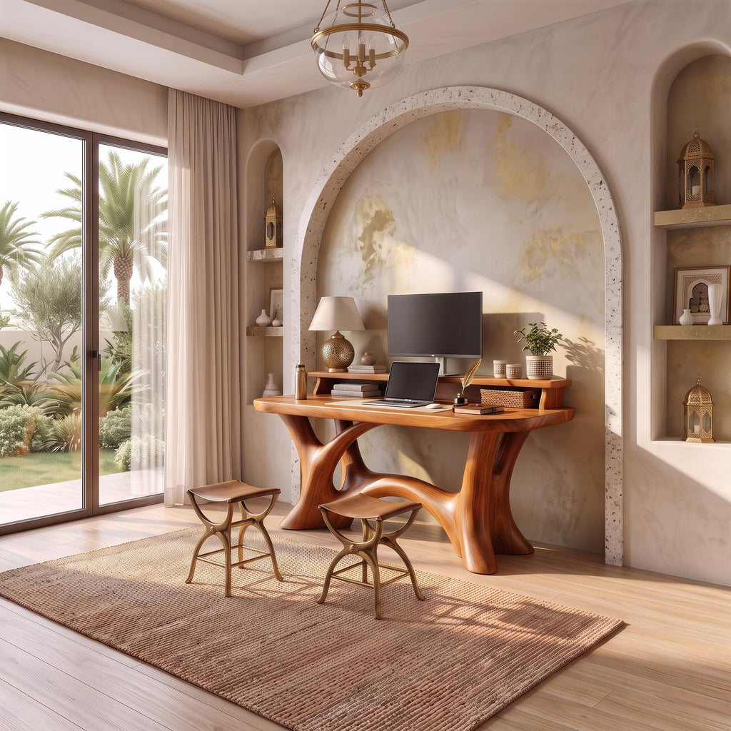 Rustic Writing Desk With Integrated Desktop Riser For Home Office
