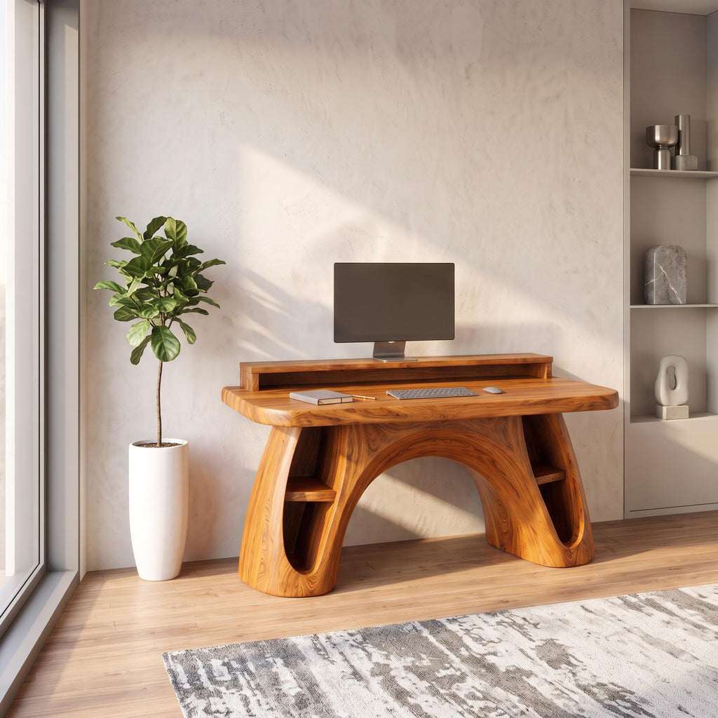 Contemporary Office Desk With Raised Monitor Platform For Workspace
