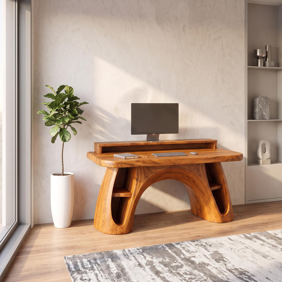 Contemporary Office Desk With Raised Monitor Platform For Workspace