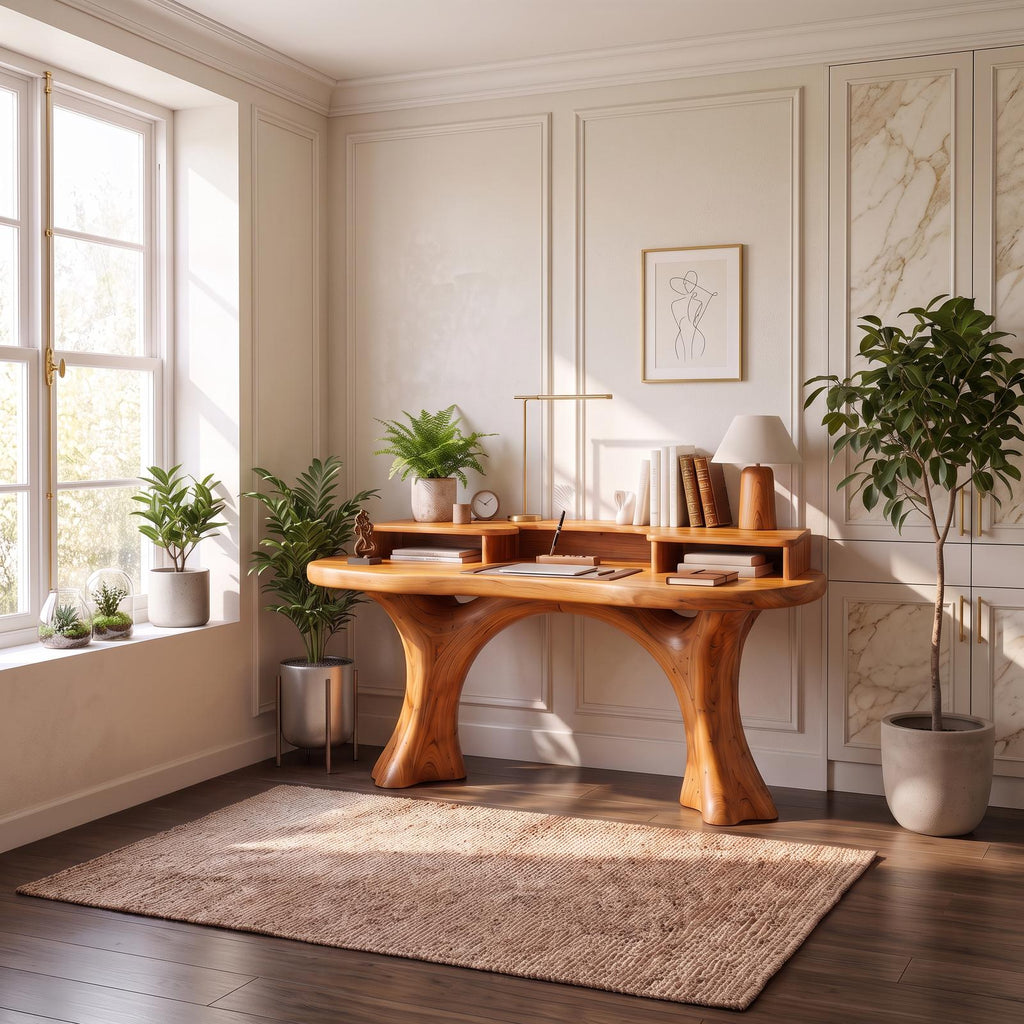 Minimalist Working Desk With Clean Frame And Natural Grain Surface For Office