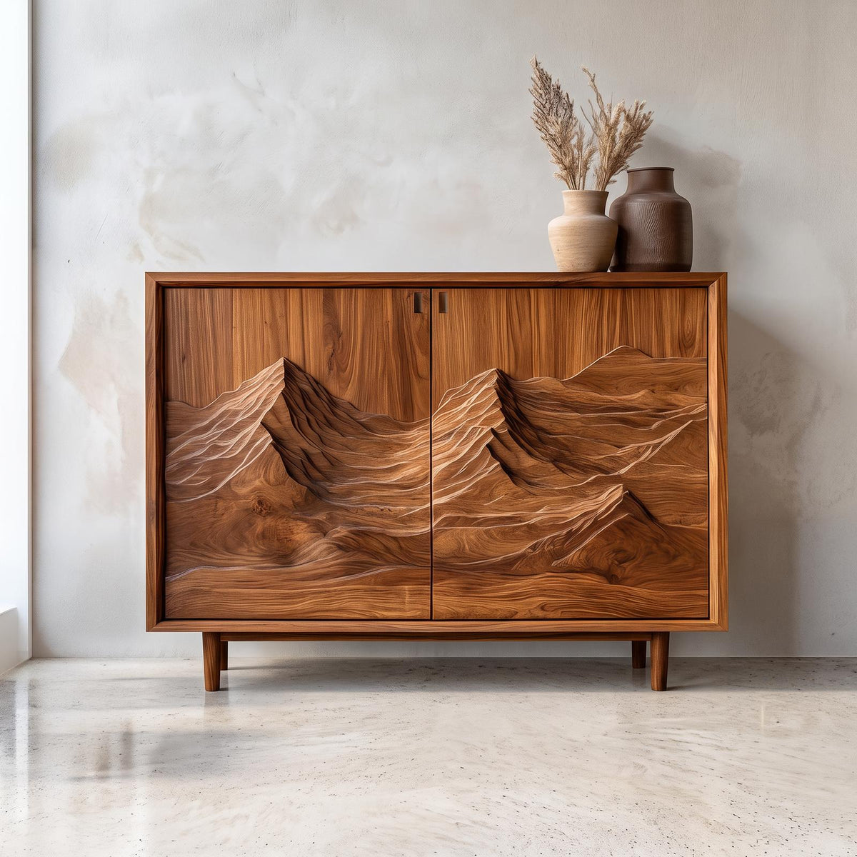Rustic Sculptural Artistic Cabinet For Living Room And Interior Space