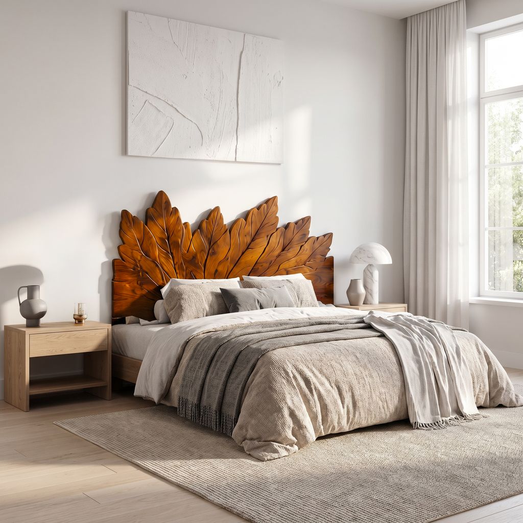 Rustic Leaf Inspired Headboard Wooden Bed Headboard For Bedroom SINLSAHB038