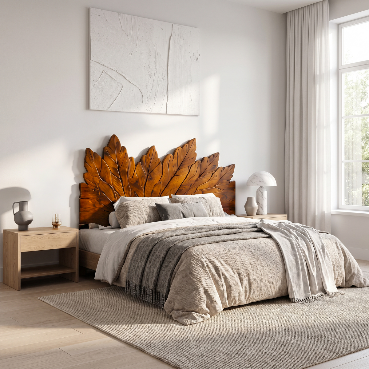 Rustic Leaf Inspired Headboard Wooden Bed Headboard For Bedroom SINLSAHB038