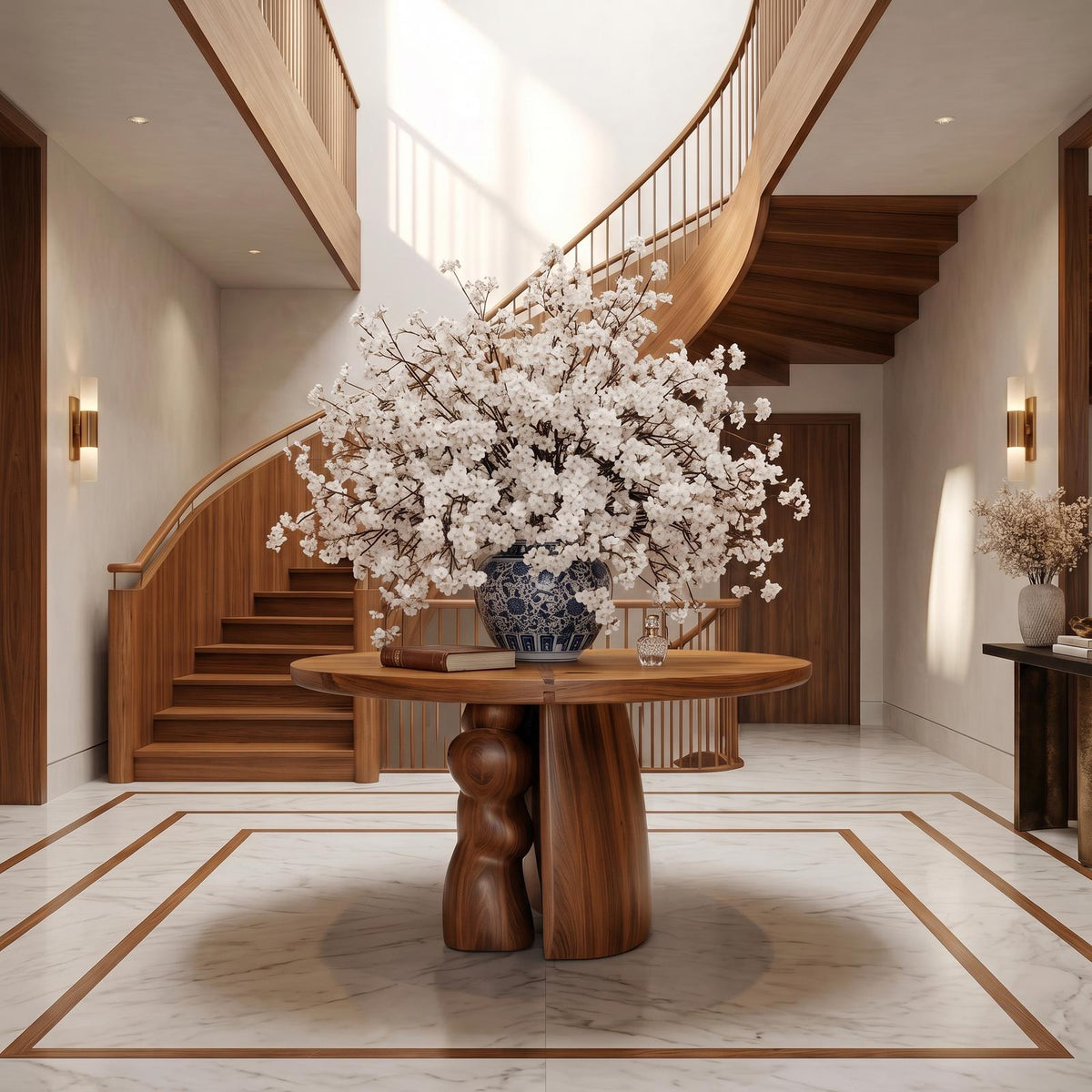 Rustic Round Entryway Table, Solid Wood Pedestal Foyer Table for Entryway, Hallway Decor