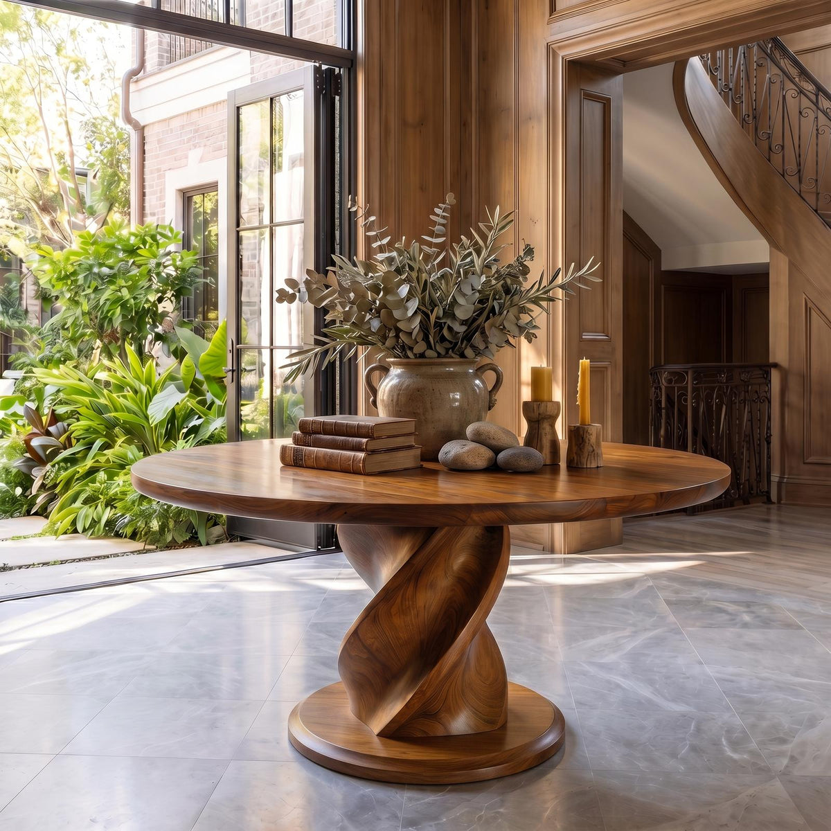 Modern Luxury Twist Pedestal Entry Table For Entryway And Hallway