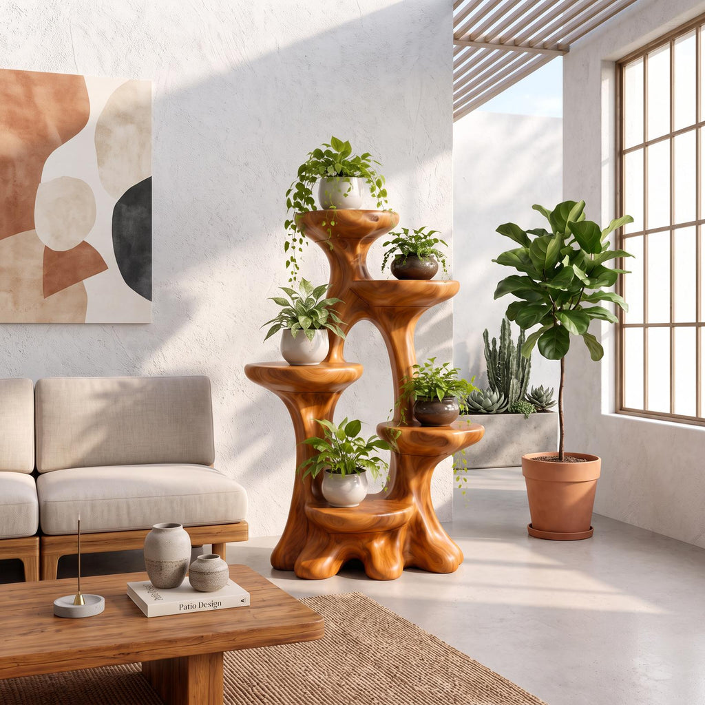 Organic Tree Plant Stand With Sculptural Tiered Design For Living Room And Sunroom SINLKIBRV334