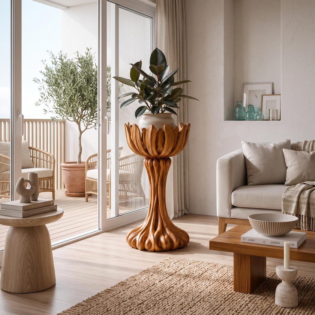 Natural Indoor Plant Stand With Artistic Tree Form For Living Room And Entryway
