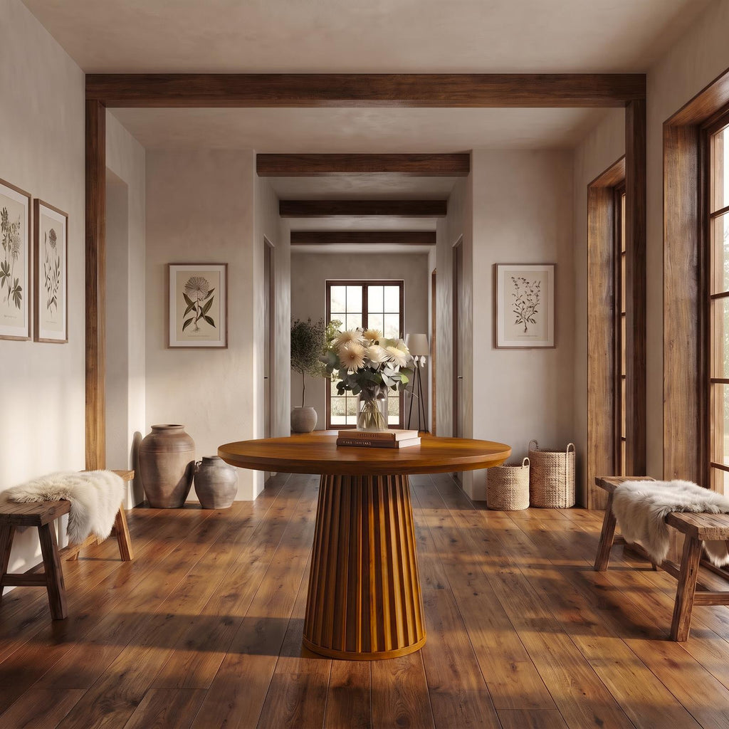 Sculptural Round Pedestal Entryway Table For Living Room And Hallway