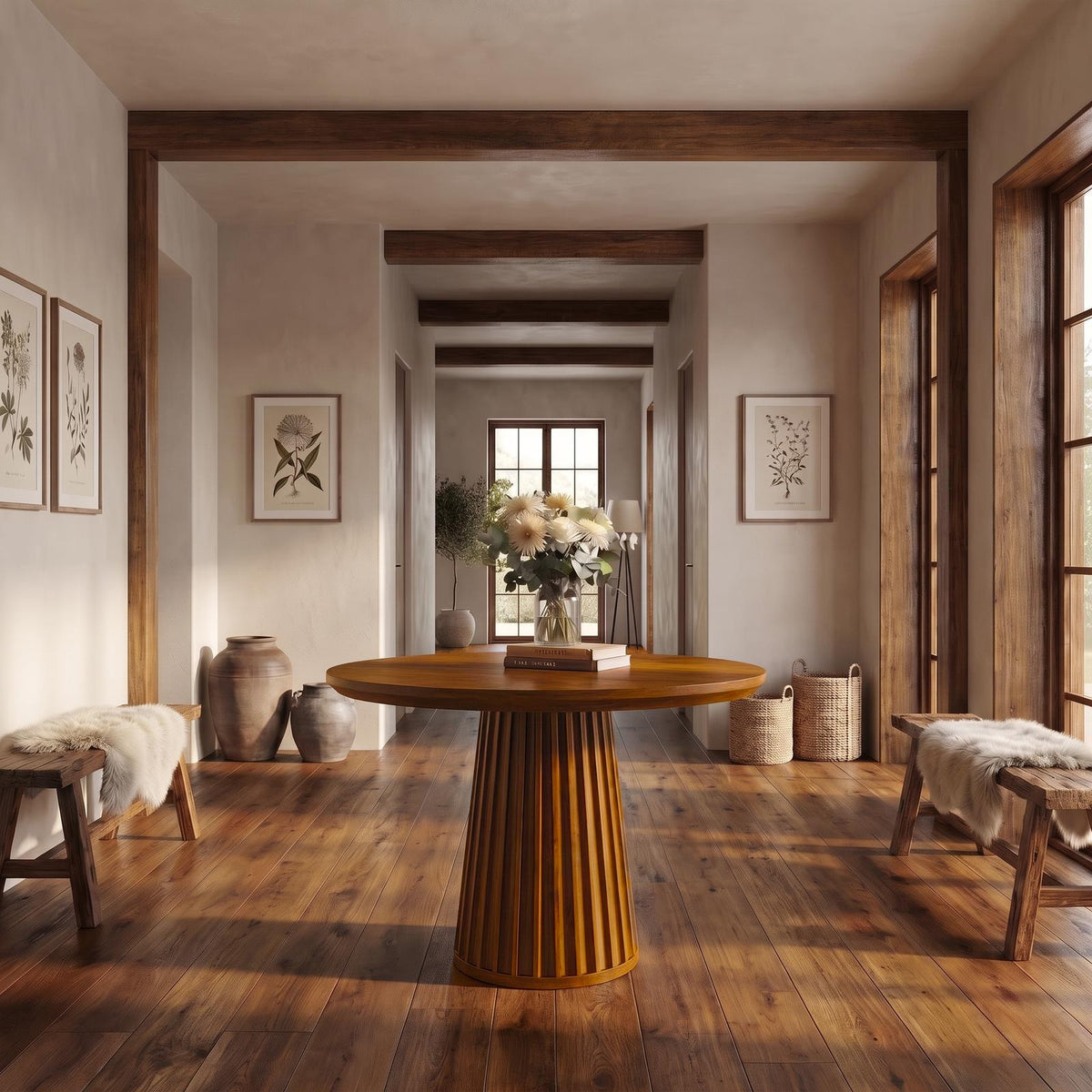 Sculptural Round Pedestal Entryway Table For Living Room And Hallway