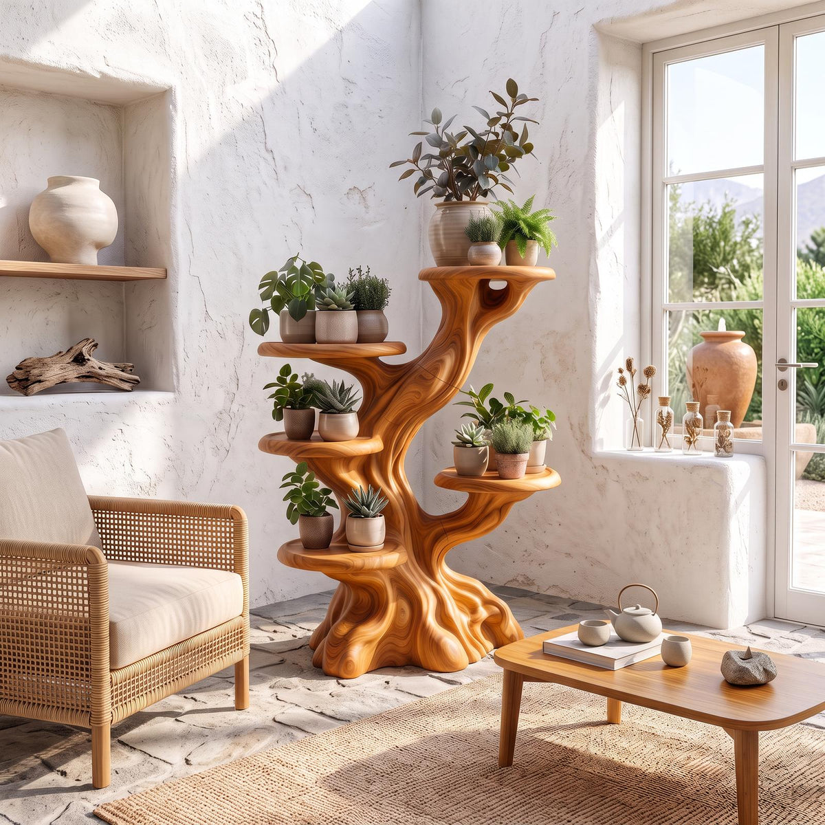 Rustic Sculptural Tree Plant Stand Multi Tier Display For Living Room SINLSAPT007