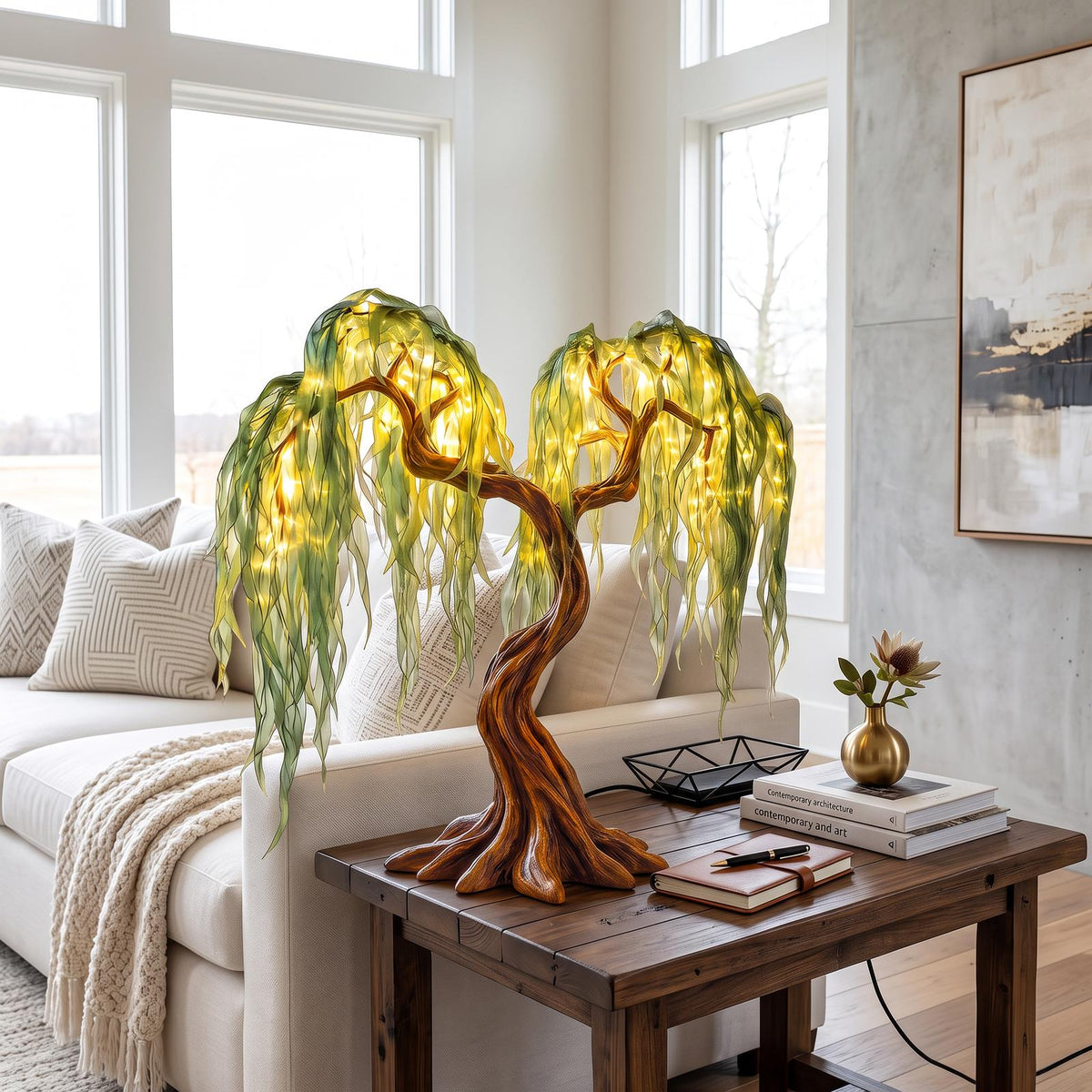 Rustic Fairy Light Tree Table Lamp For Nightstand