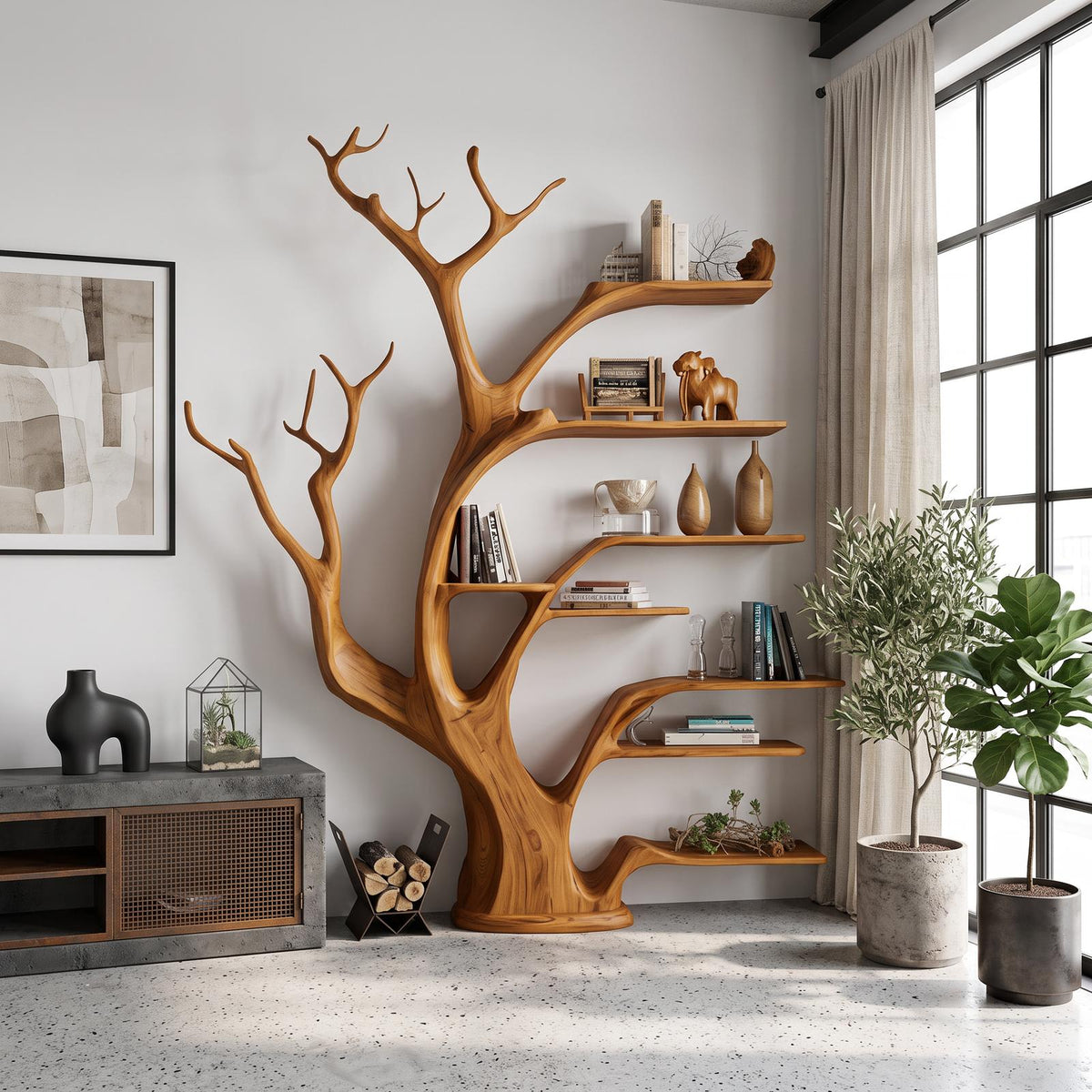Rustic Tree Bookshelf Living Bedroom