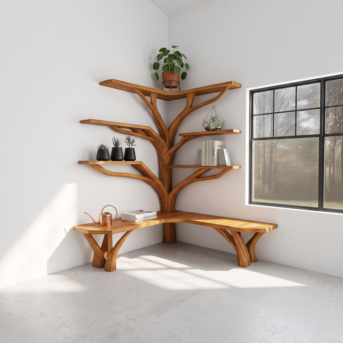 Rustic Corner Tree Shelf Reading Nook SINLSATB228