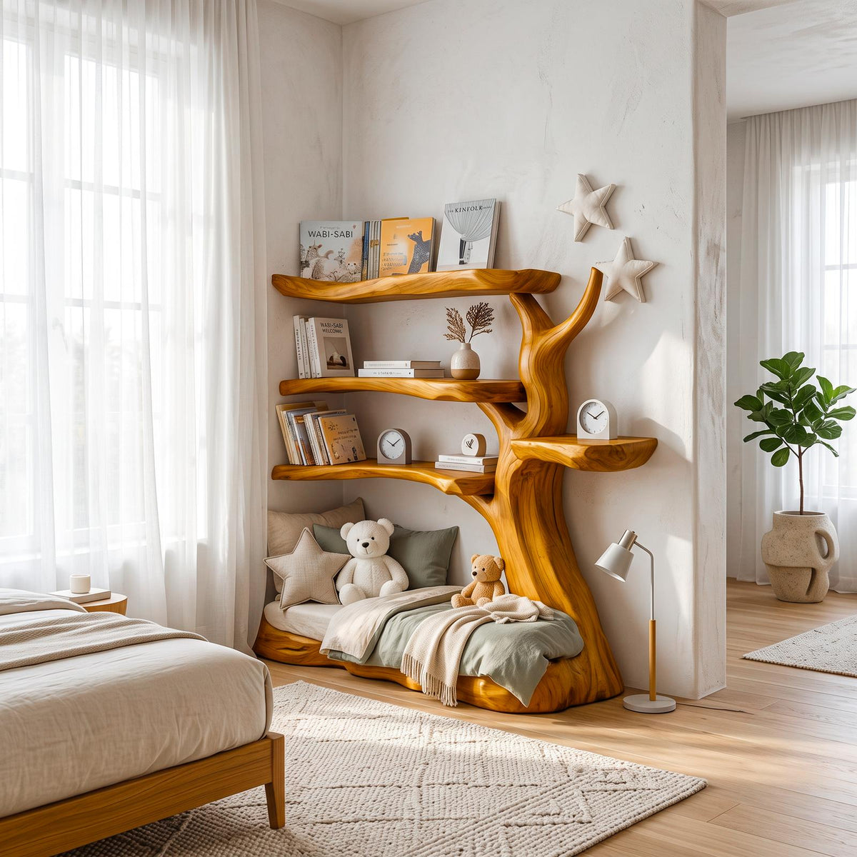 Rustic Tree Bookshelf Nursery Cozy Reading Corner