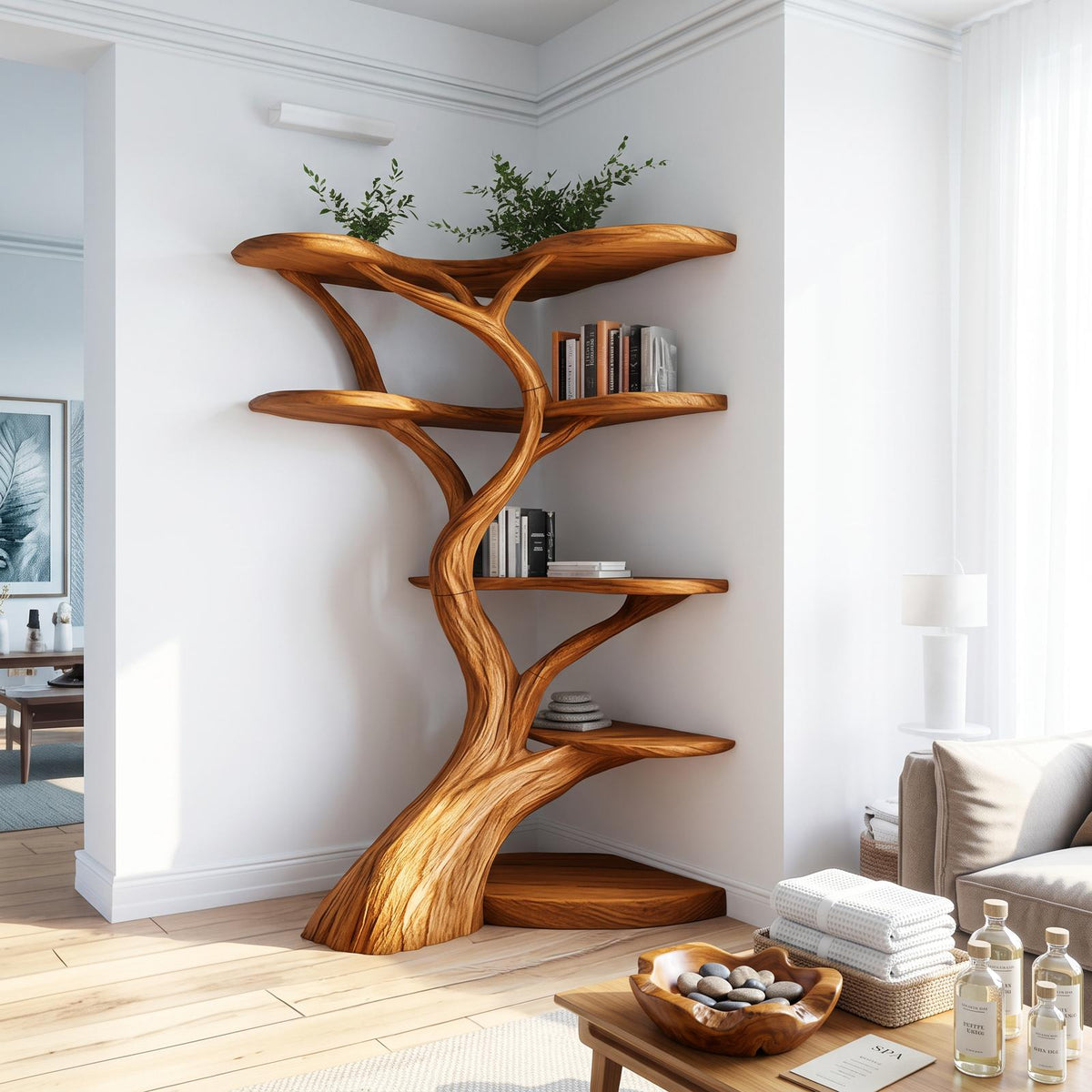 Rustic Tree Corner Shelf Living Room Or Bedroom SINLSATB693