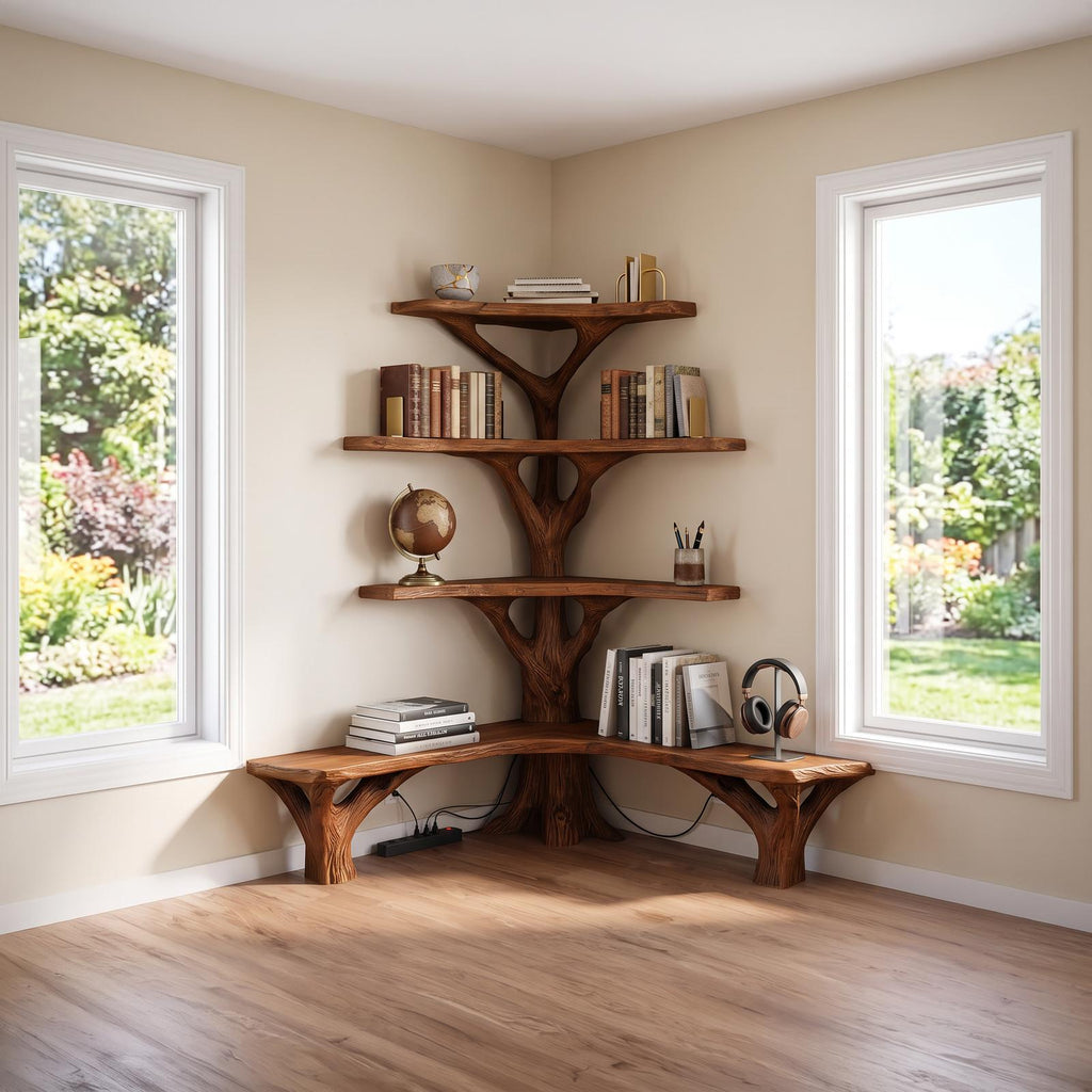 Rustic Tree Bookshelf Corner Living Room SINLSATB230