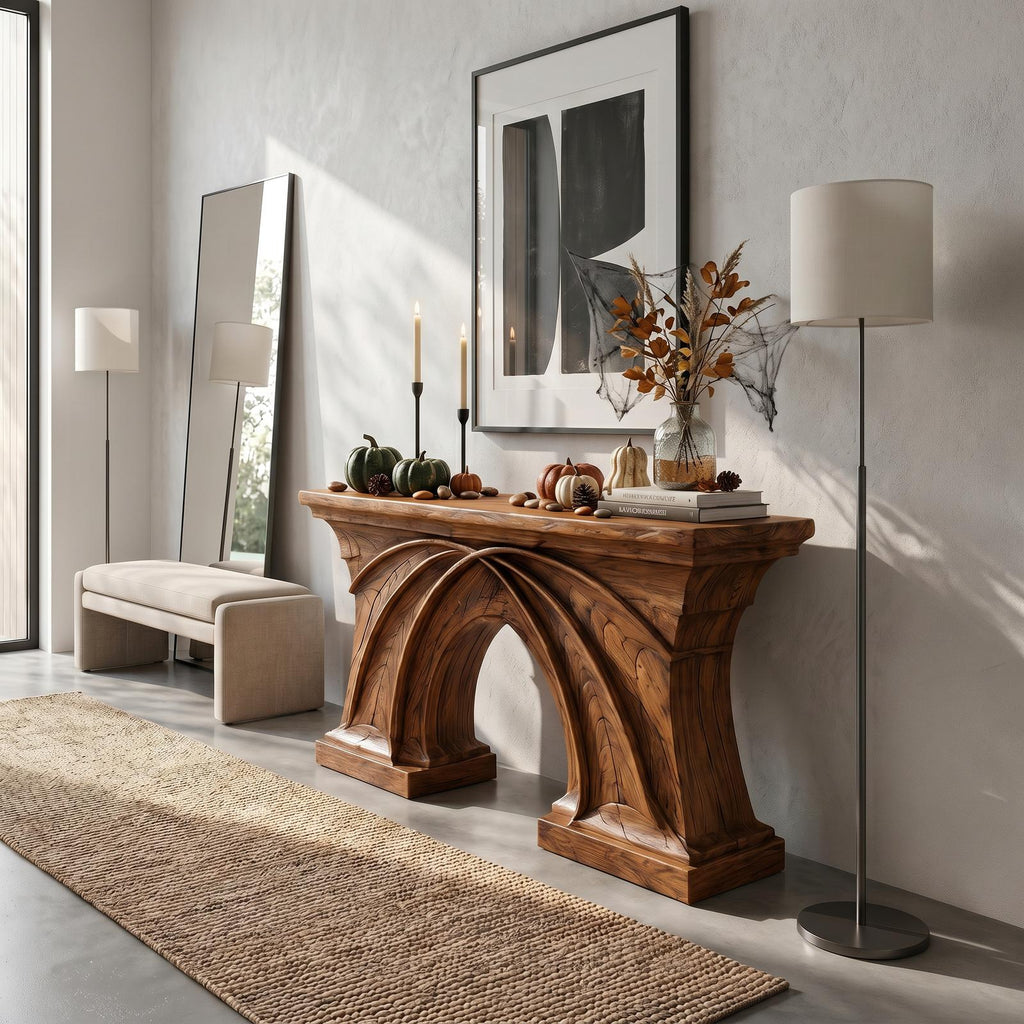 Rustic Console Table Handcrafted Flowing Sculptural Design For Living Room Entryway