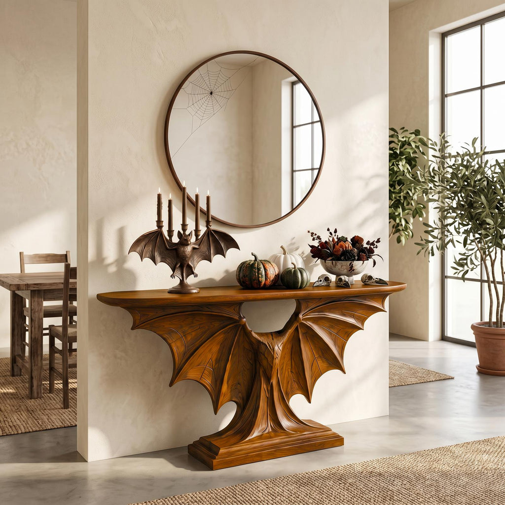 Modern Halloween Console Table With Sculptural Bat Wing Design For Living Room And Entryway