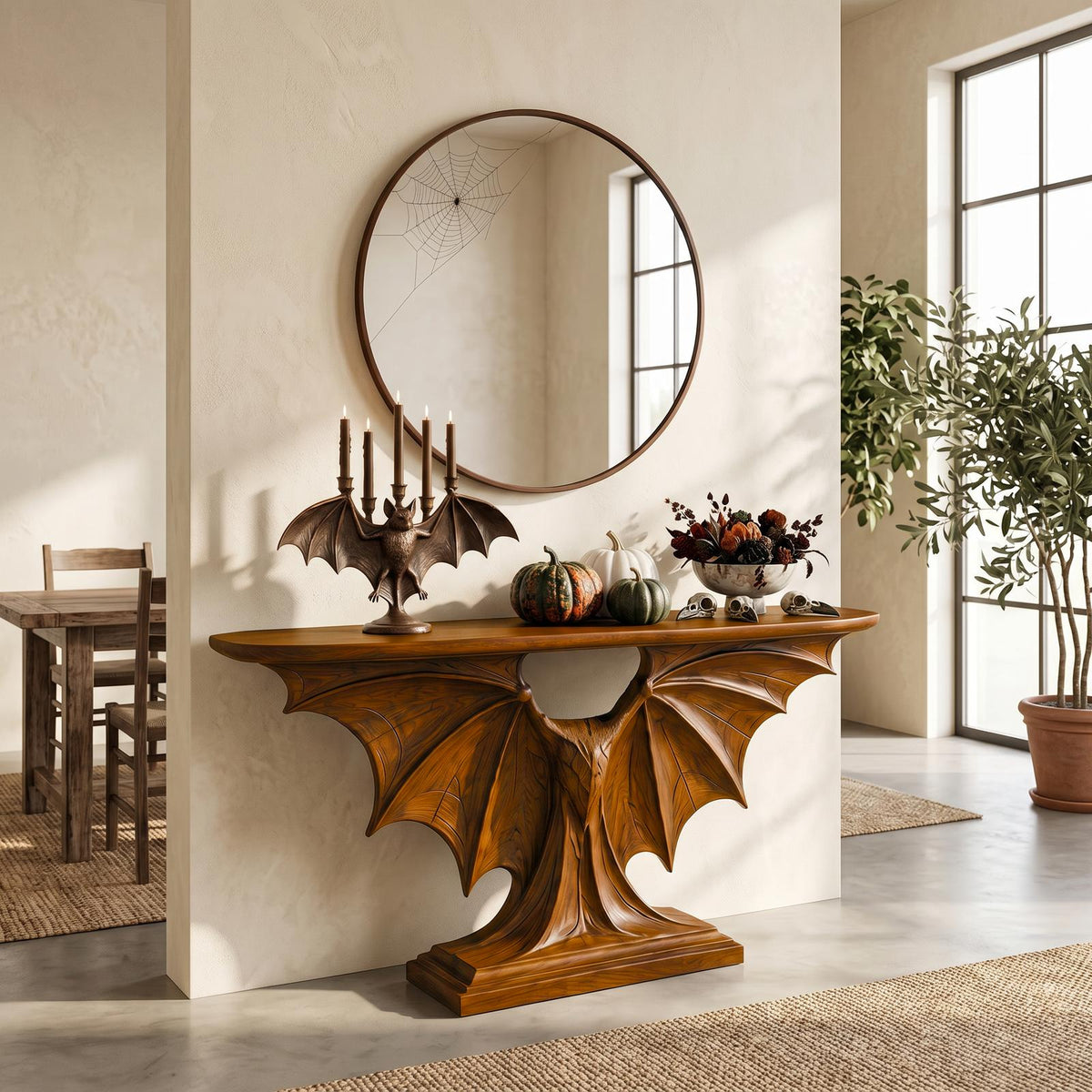 Modern Halloween Console Table With Sculptural Bat Wing Design For Living Room And Entryway