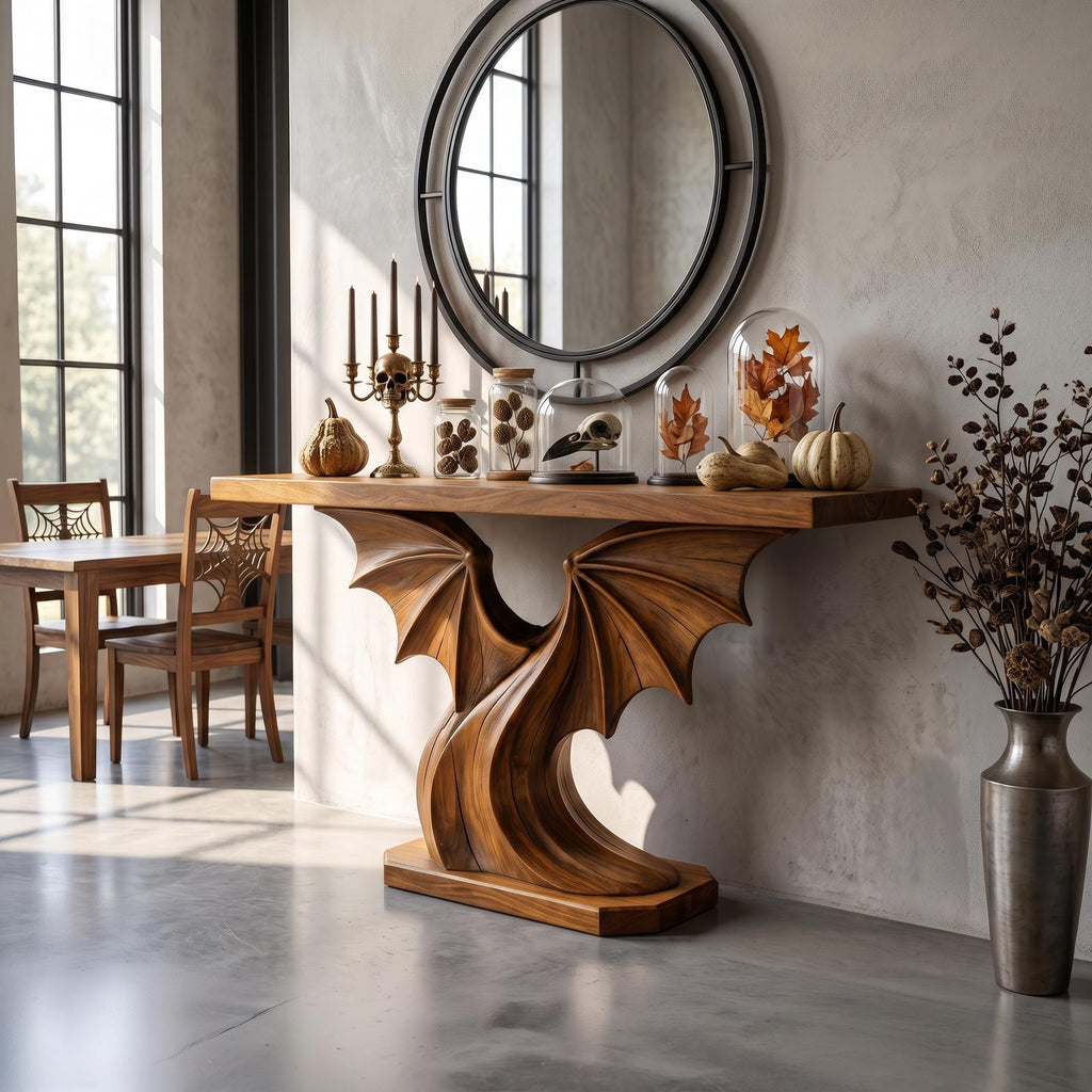 Contemporary Halloween Console Table With Sculptural Bat Wing Design For Entryway And Hallway