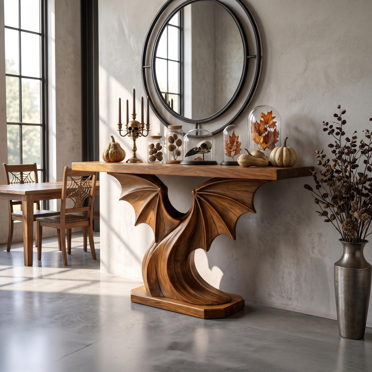 Contemporary Halloween Console Table With Sculptural Bat Wing Design For Entryway And Hallway