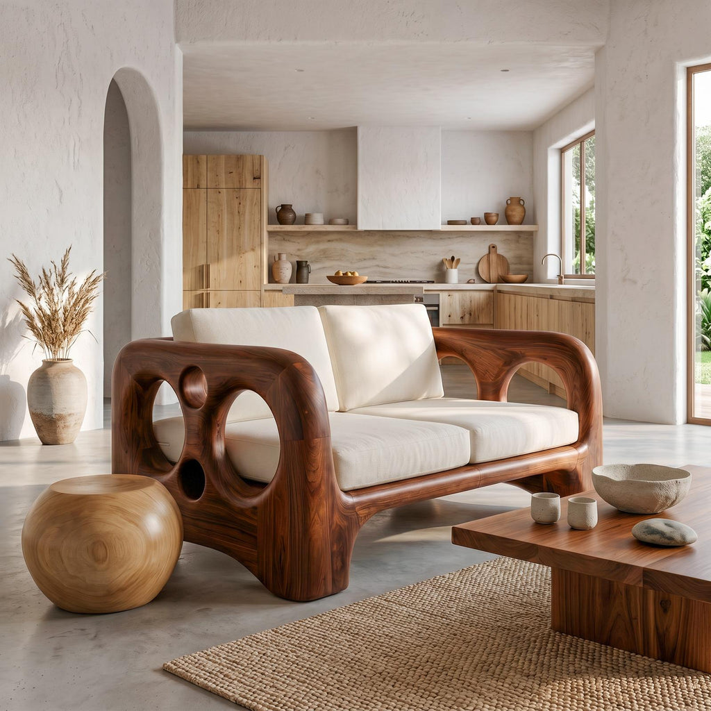 Handcrafted Sofa Frame With Organic Sculptural Arms For Living Room