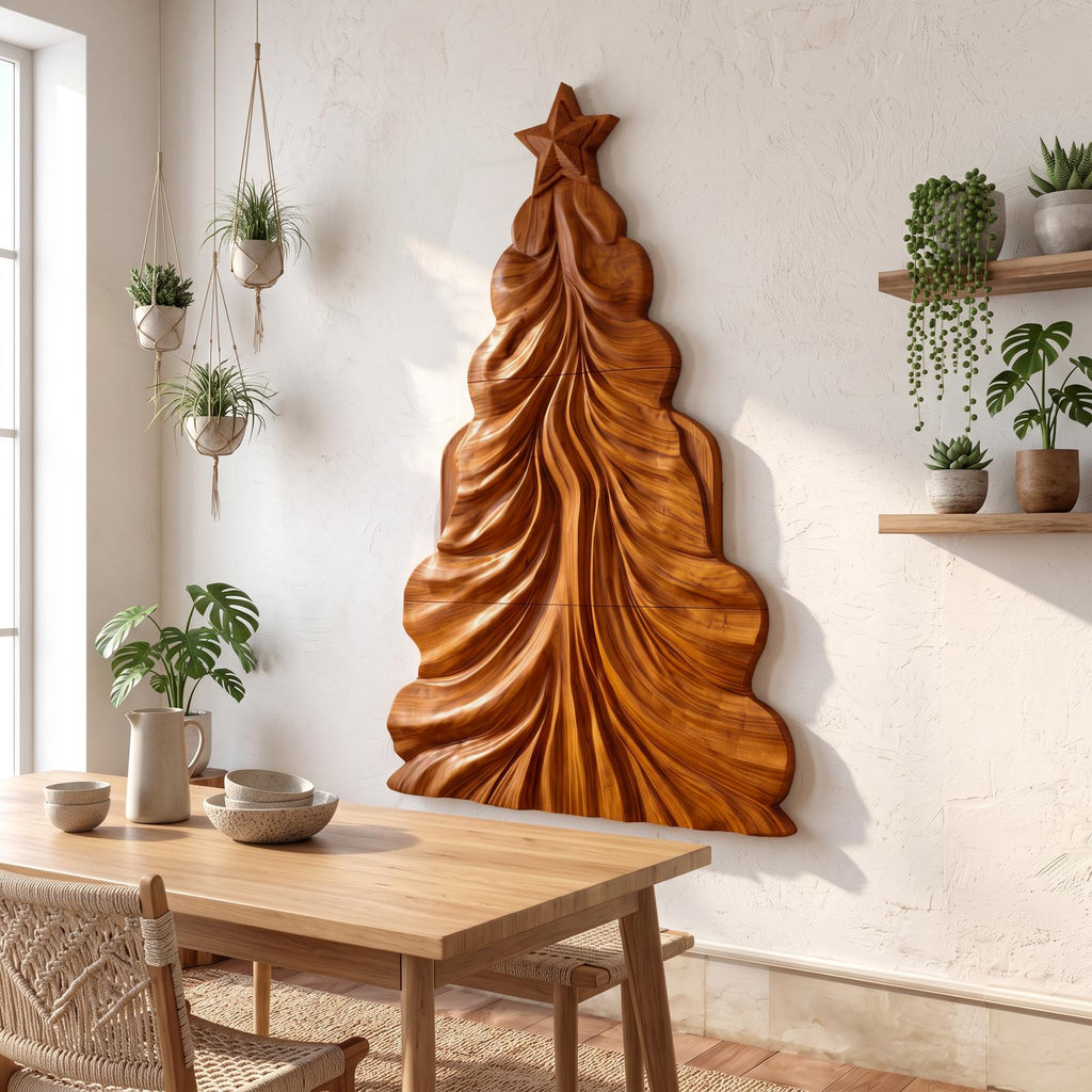 Contemporary Wooden Christmas Decor With Curved Openwork Design For Living Room